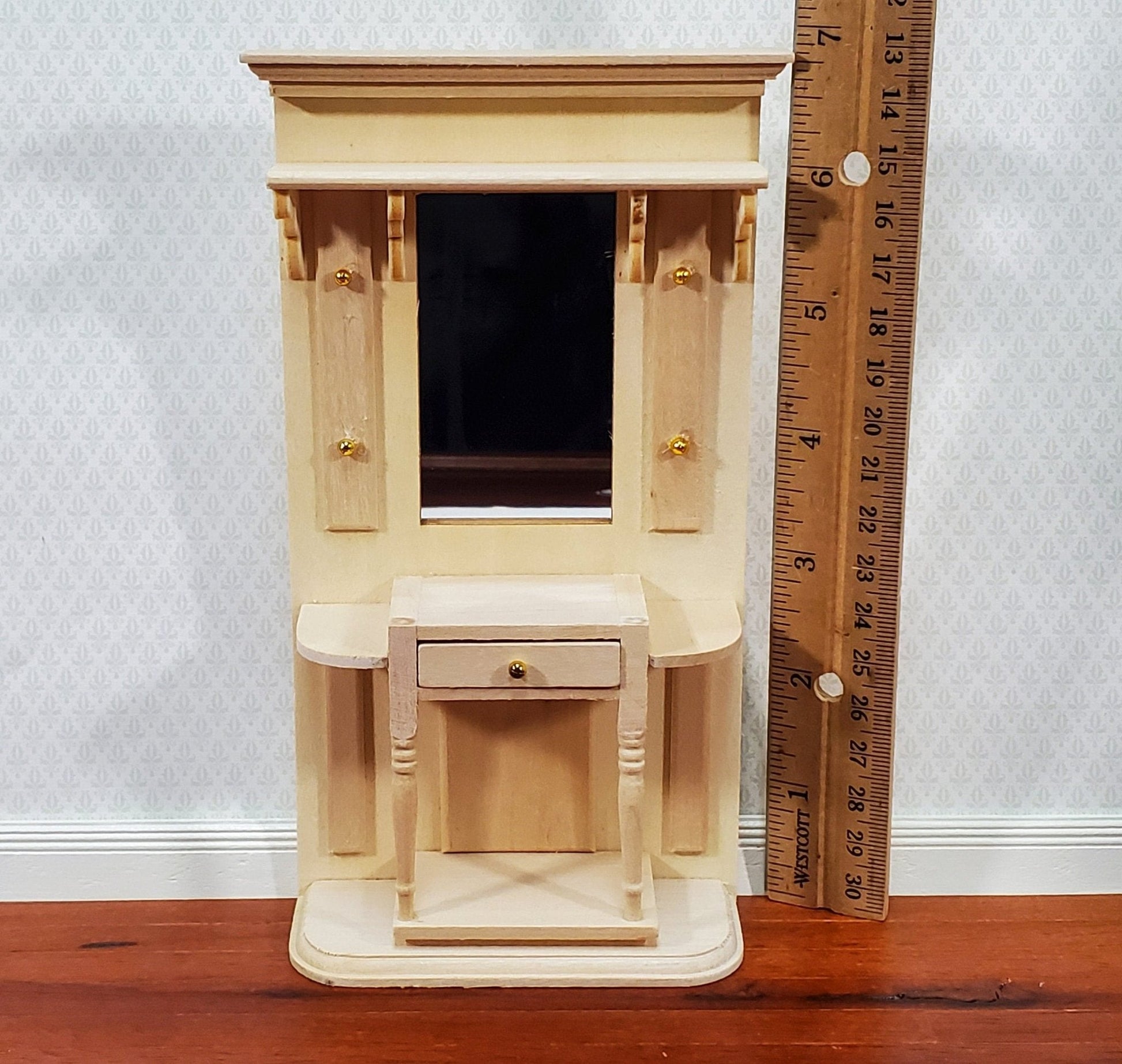 Dollhouse Hall Stand Table with Mirror Tall Unpainted Wood DIY 1:12 Scale Furniture - Miniature Crush