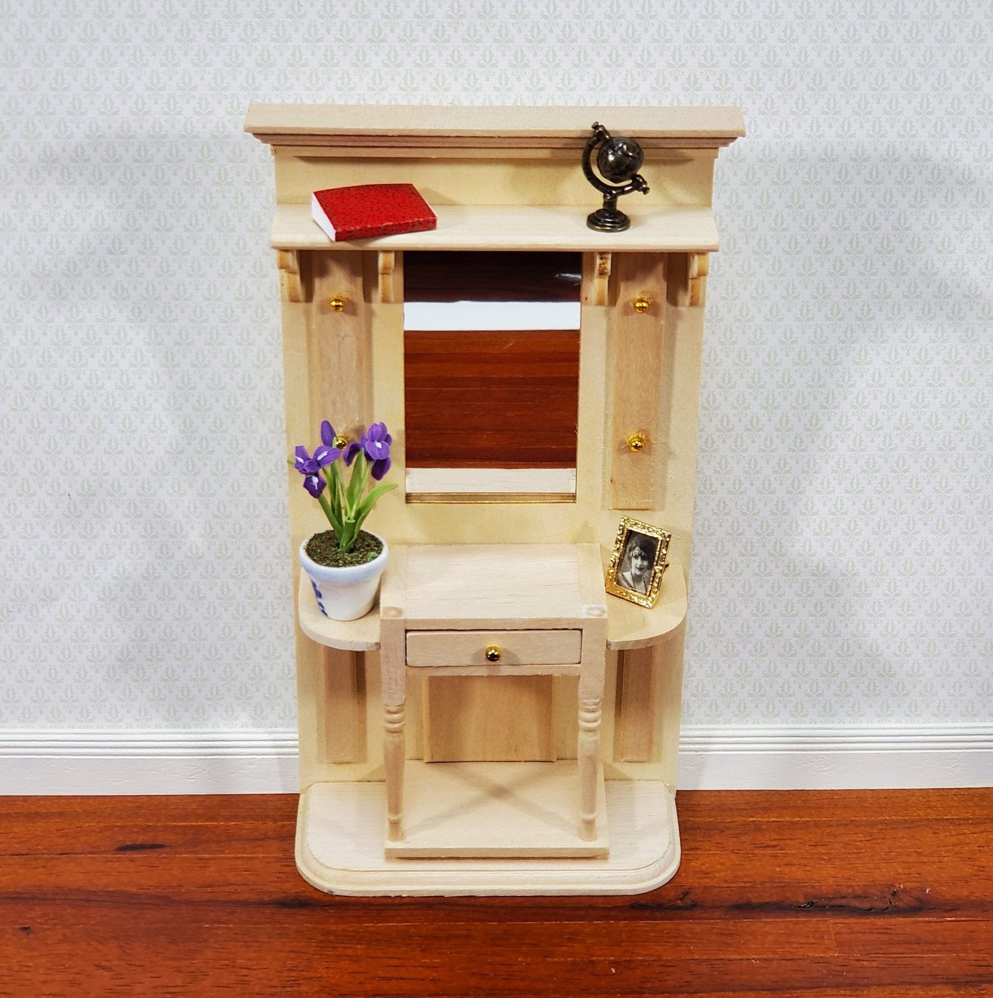 Dollhouse Hall Stand Table with Mirror Tall Unpainted Wood DIY 1:12 Scale Furniture - Miniature Crush