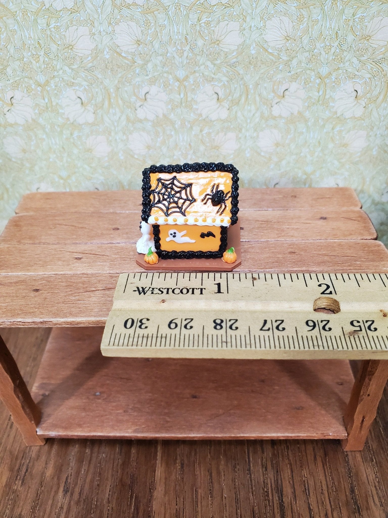 Dollhouse Halloween Gingerbread House 1:12 Scale Miniature Ghosts Spiders Webs - Miniature Crush