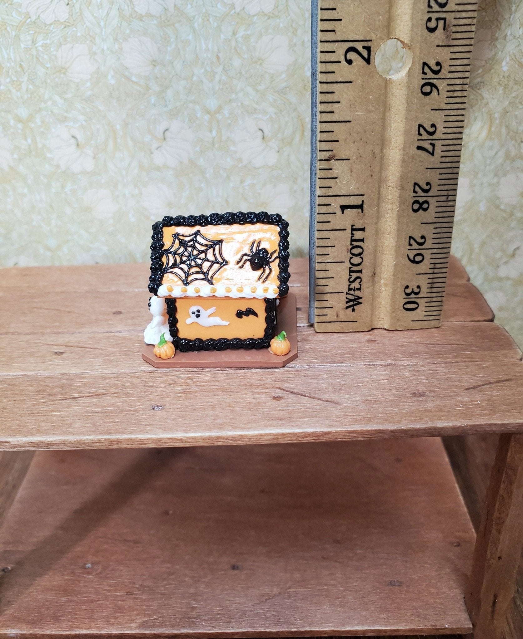 Dollhouse Halloween Gingerbread House 1:12 Scale Miniature Ghosts Spiders Webs - Miniature Crush