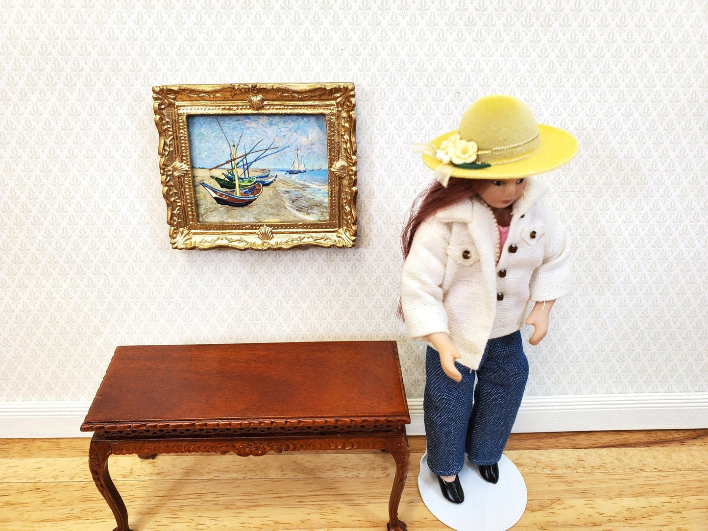 Dollhouse Hat Yellow Velvet with Flowers Wearable 1:12 Scale Miniature - Miniature Crush