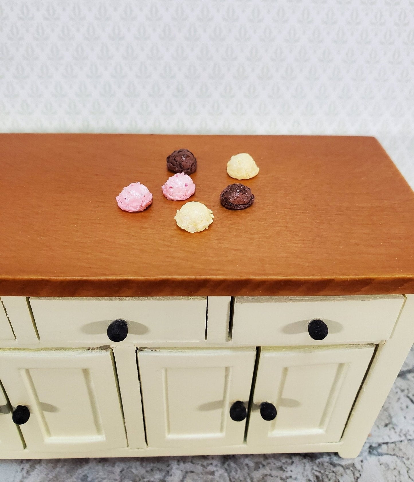 Dollhouse Ice Cream 6 Scoops Vanilla Chocolate Strawberry 1:12 Scale Dessert Food by Falcon - Miniature Crush