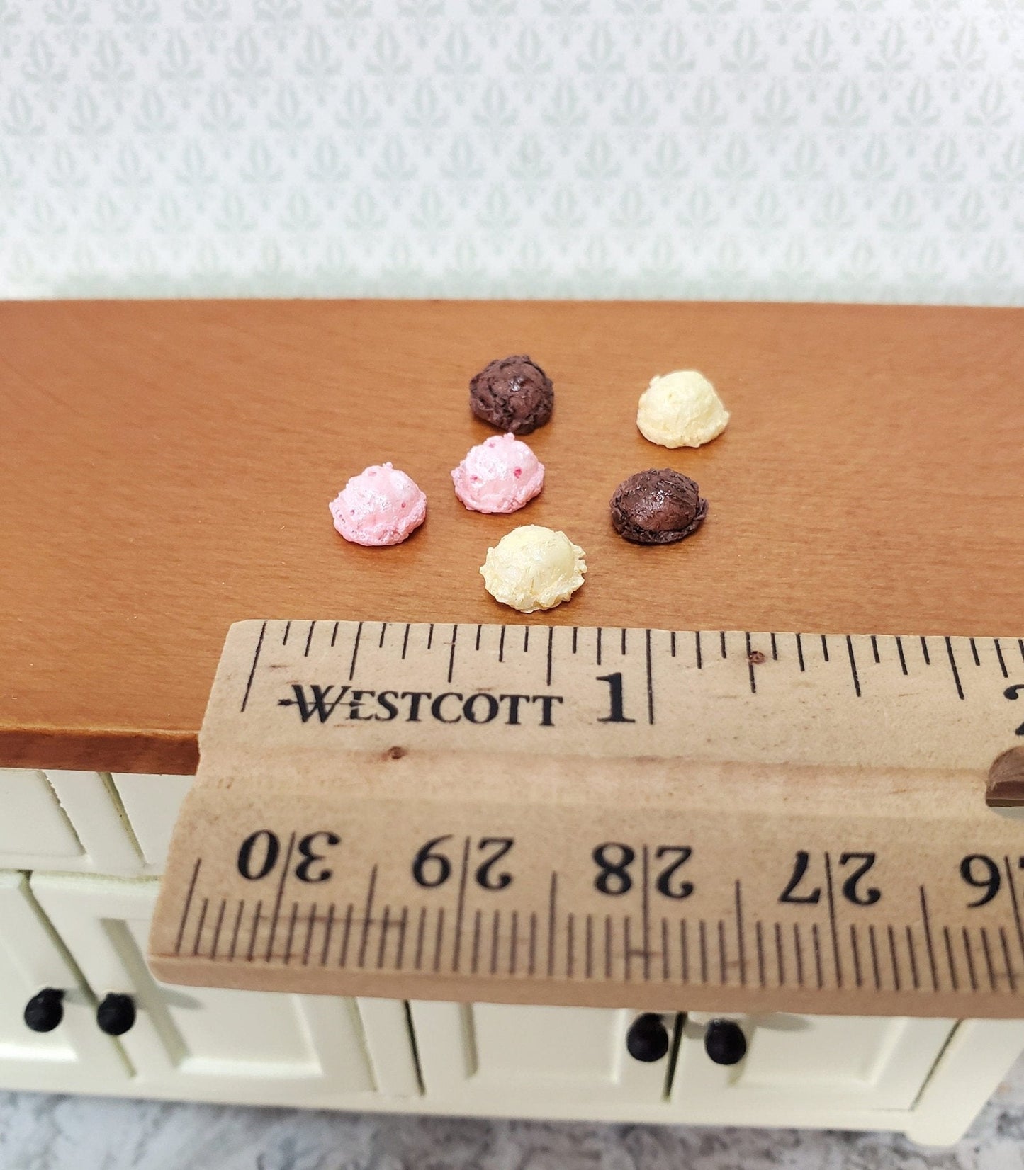 Dollhouse Ice Cream 6 Scoops Vanilla Chocolate Strawberry 1:12 Scale Dessert Food by Falcon - Miniature Crush