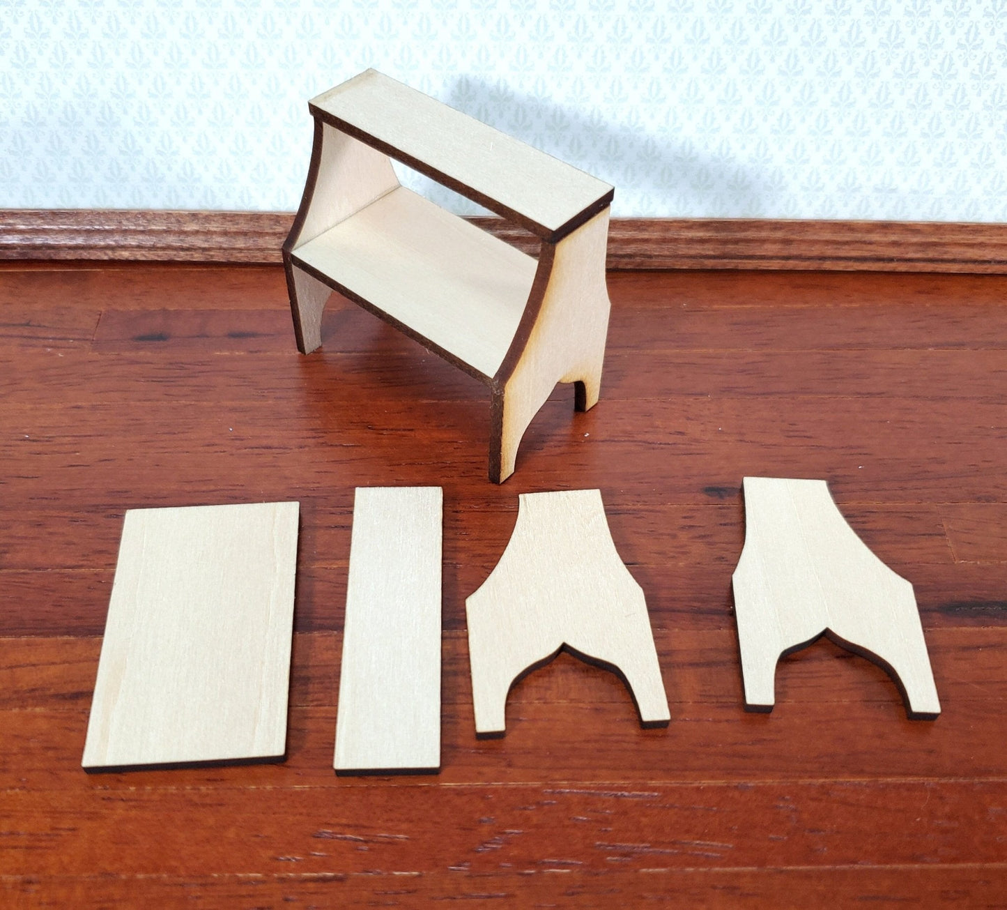 Dollhouse KIT Large Step Stool Library or Bed Steps 1:12 Scale Easy to Assemble - Miniature Crush