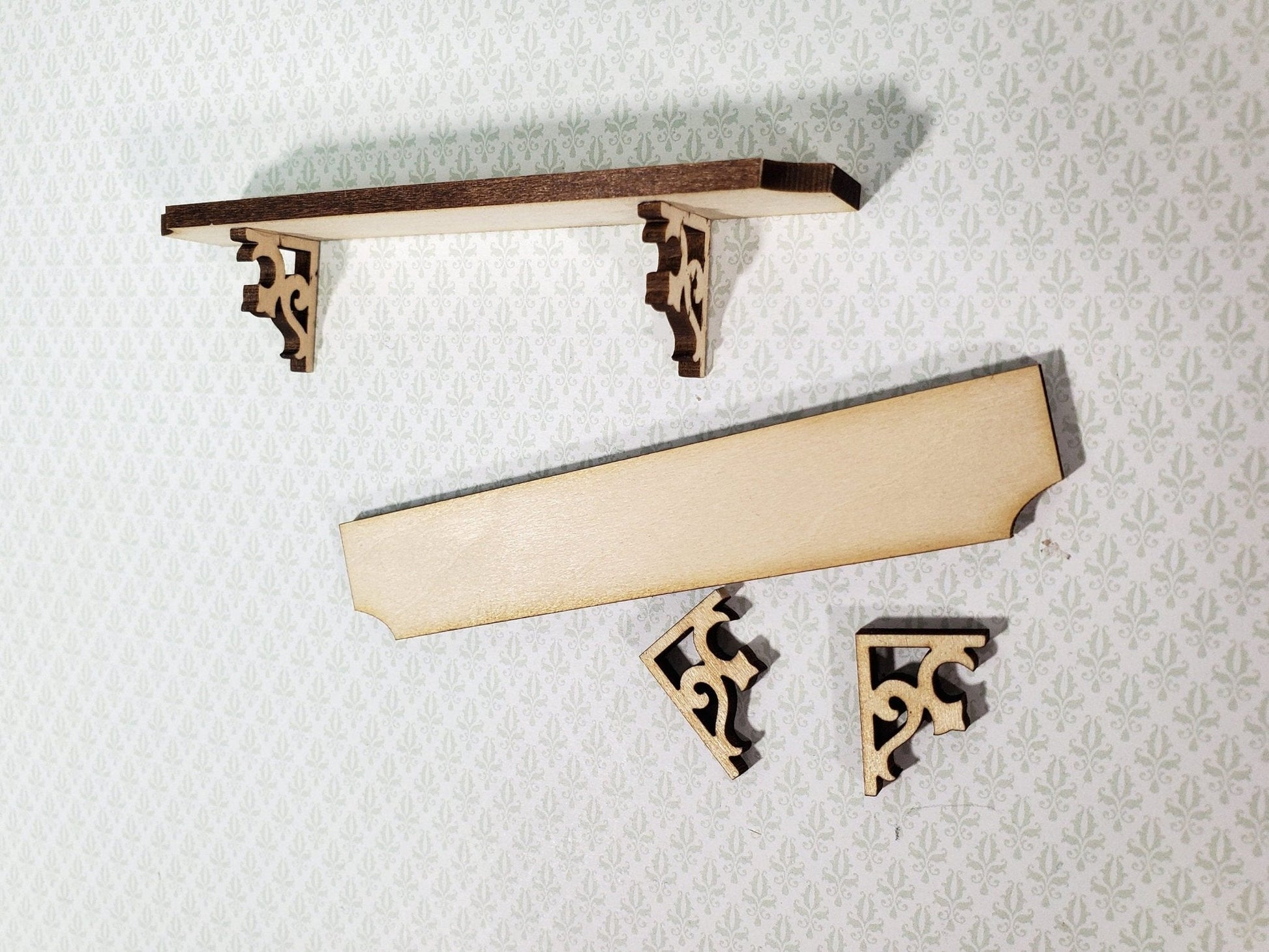 Dollhouse KIT Long Shelf 4" with Decorative Brackets 1:12 Scale Miniature DIY - Miniature Crush