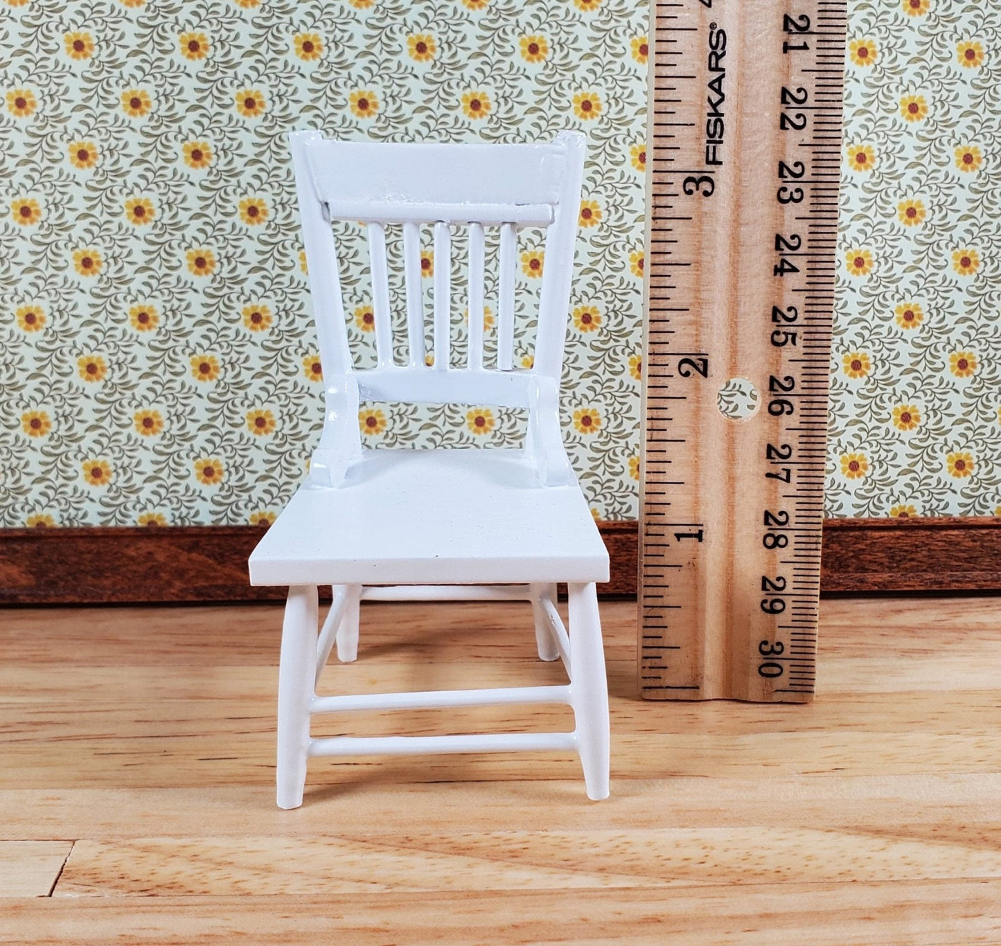 Dollhouse Kitchen Chair White Wood 1:12 Scale Miniature Furniture - Miniature Crush