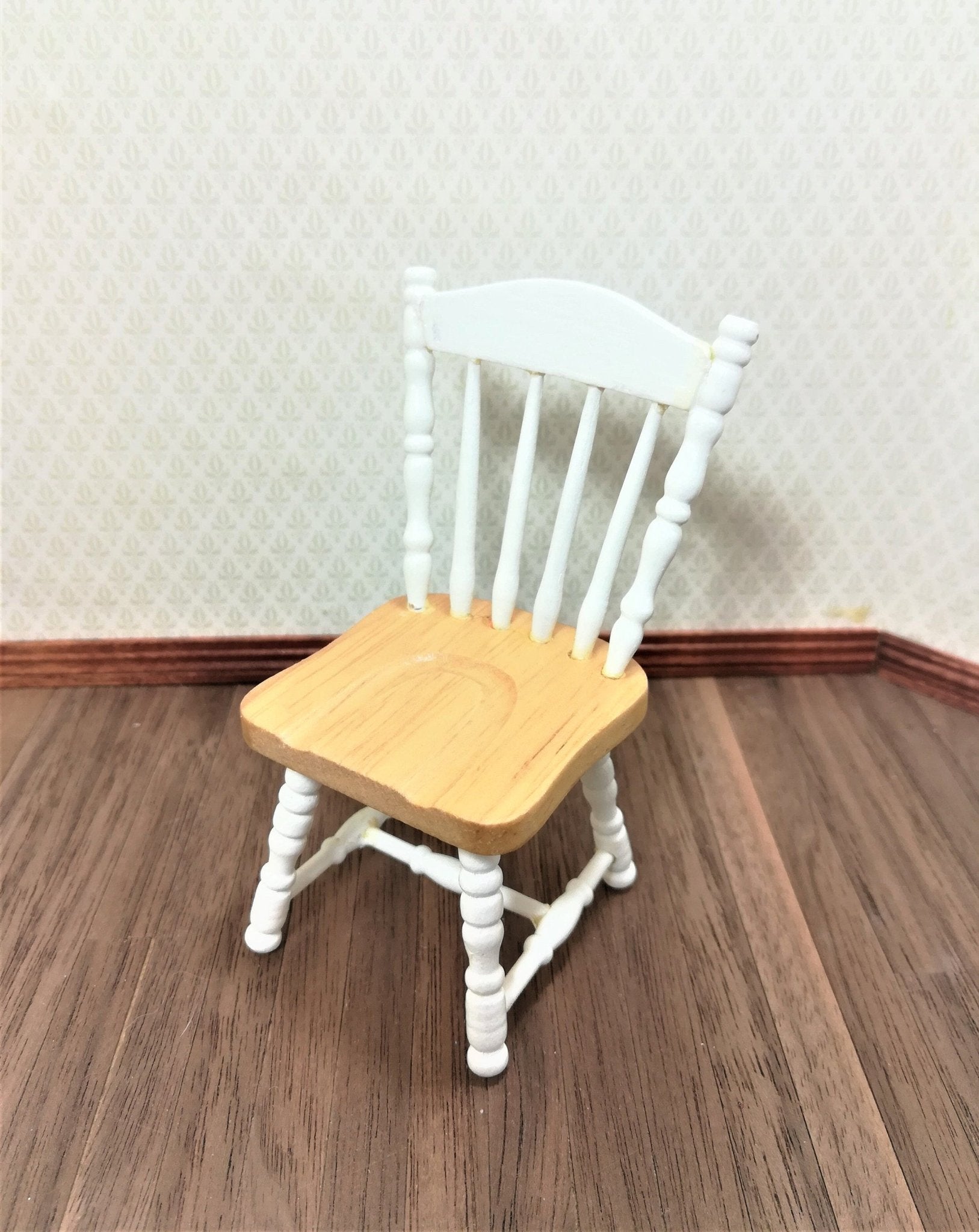 Dollhouse Kitchen Side Chair White & Light Oak Spindle Back 1:12 Scale Miniature Furniture - Miniature Crush