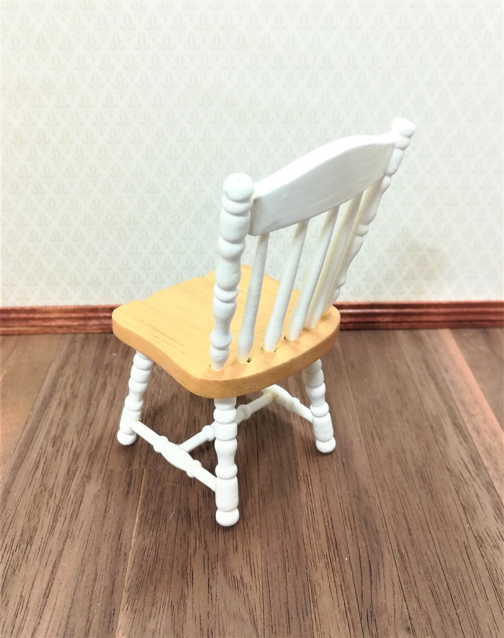 Dollhouse Kitchen Side Chair White & Light Oak Spindle Back 1:12 Scale Miniature Furniture - Miniature Crush