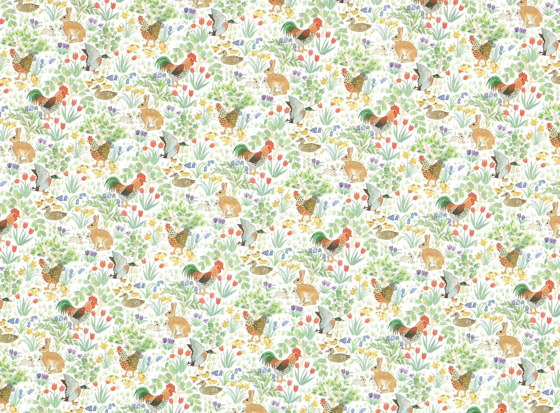 Dollhouse Kitchen Wallpaper Roosters Bunnies Ducks 1:12 Scale Country Springtime - Miniature Crush