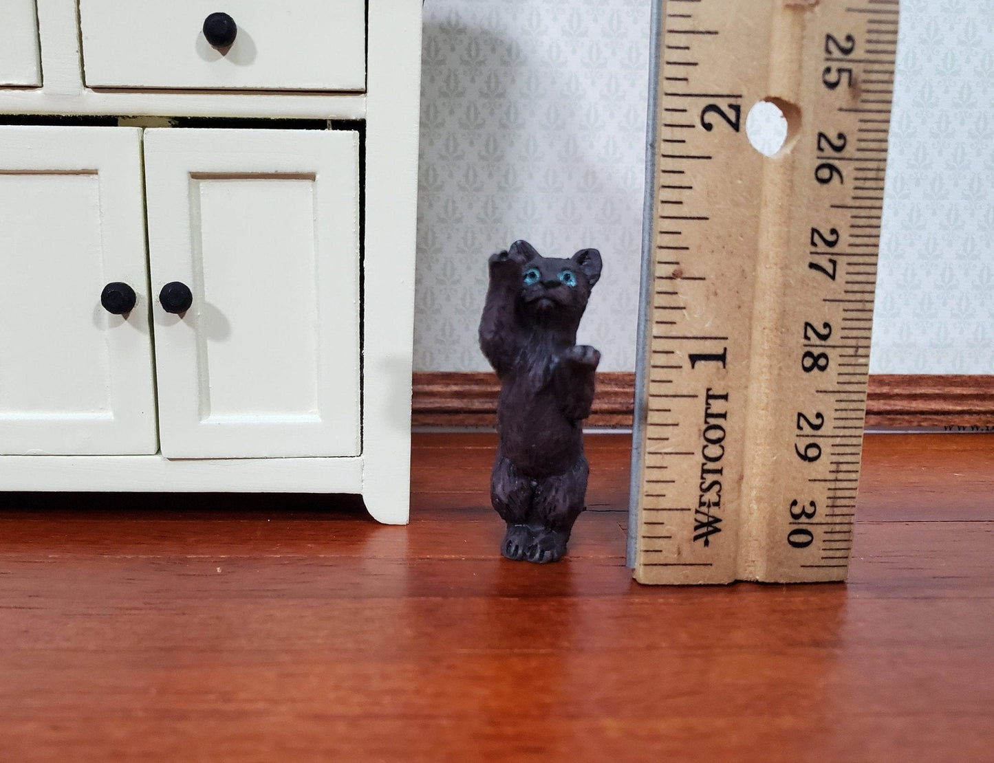 Dollhouse Kitty Cat Dark Brown Playful Reaching 1:12 Scale Miniature Pet - Miniature Crush