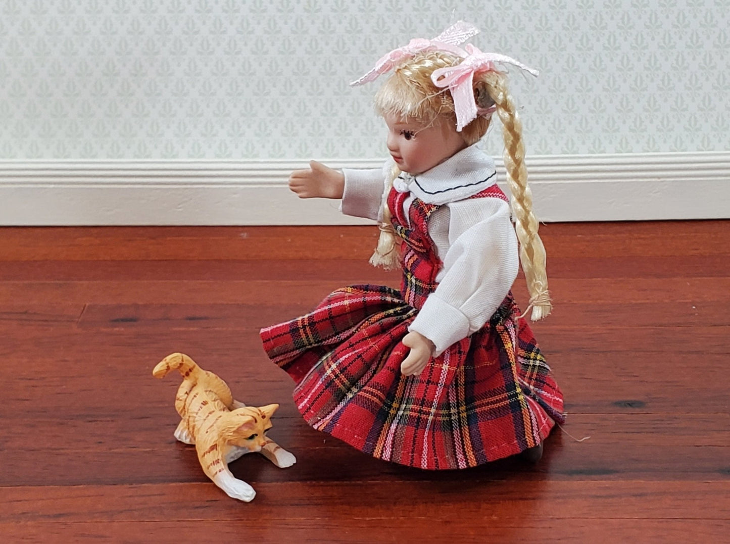 Dollhouse Kitty Cat Orange Tabby Playful Pose 1:12 Scale Miniature Pet - Miniature Crush