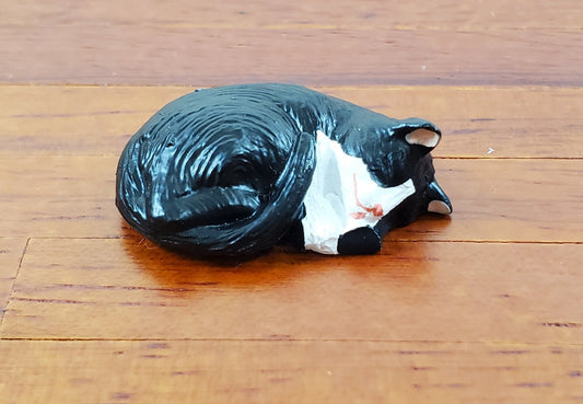 Dollhouse Kitty Cat Tuxedo Black and White Sleeping 1:12 Scale Miniature Pet - Miniature Crush