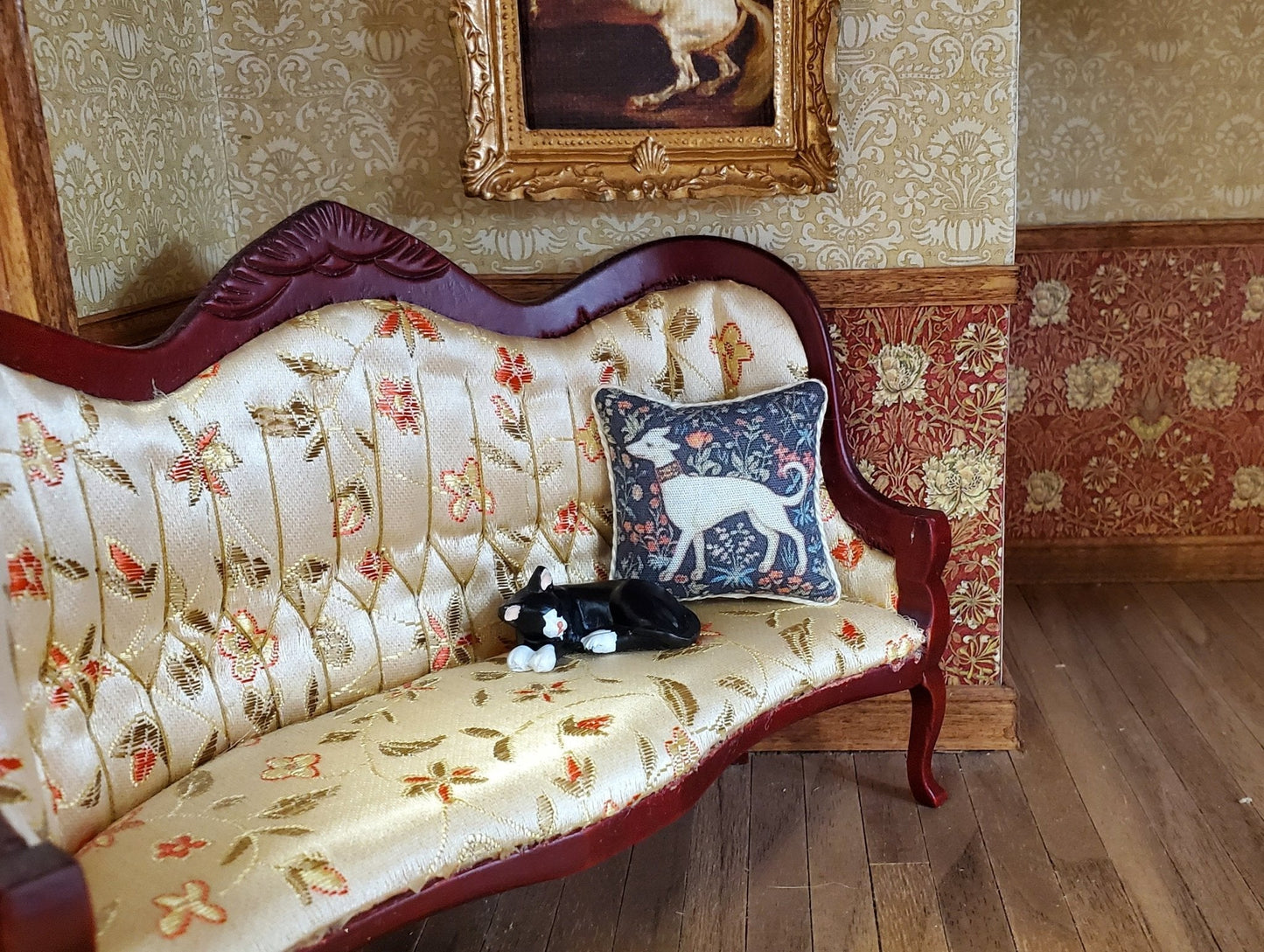 Dollhouse Kitty Cat Tuxedo Black and White Sleeping Curled Up 1:12 Scale Miniature - Miniature Crush