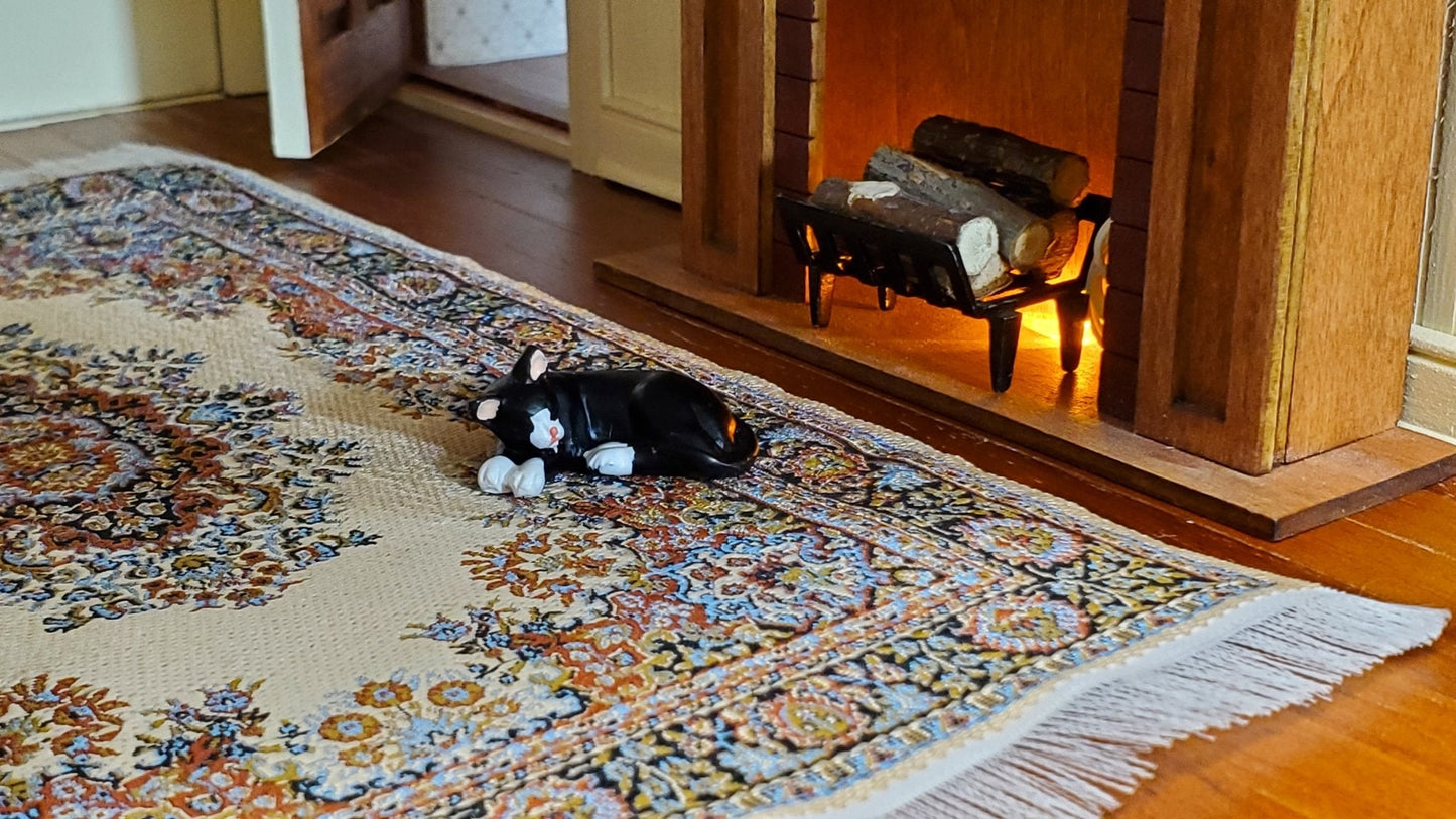 Dollhouse Kitty Cat Tuxedo Black and White Sleeping Curled Up 1:12 Scale Miniature - Miniature Crush