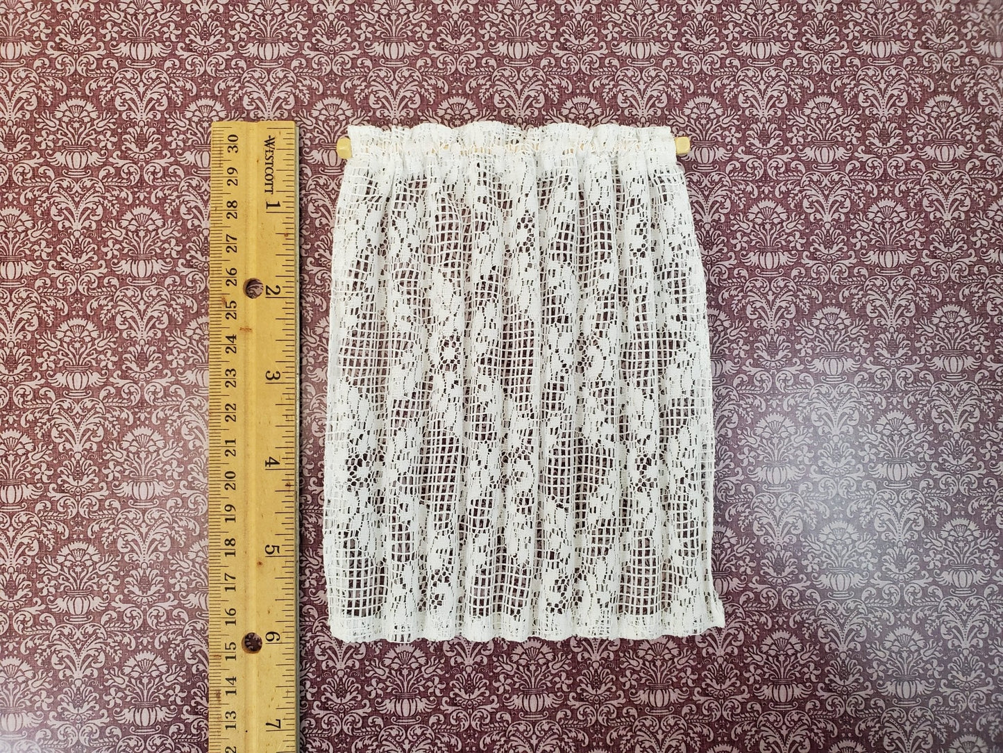 Dollhouse Lace Curtains White with Curtain Rod 1:12 Scale 6" Long Miniature - Miniature Crush