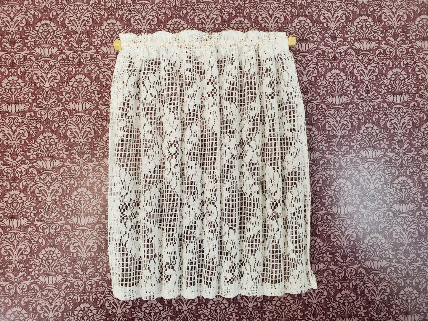 Dollhouse Lace Curtains White with Curtain Rod 1:12 Scale 6" Long Miniature - Miniature Crush
