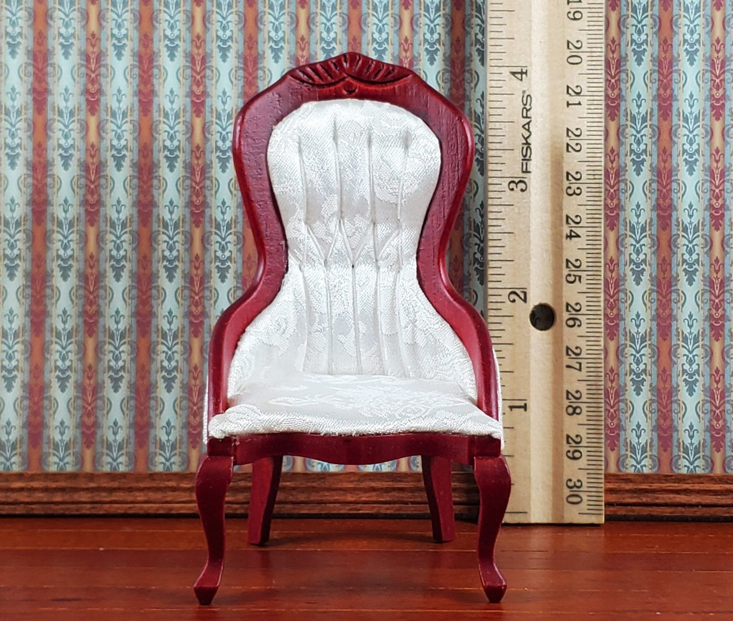 Dollhouse Ladies Chair Victorian White Mahogany Finish 1:12 Scale Wood Miniature Furniture - Miniature Crush