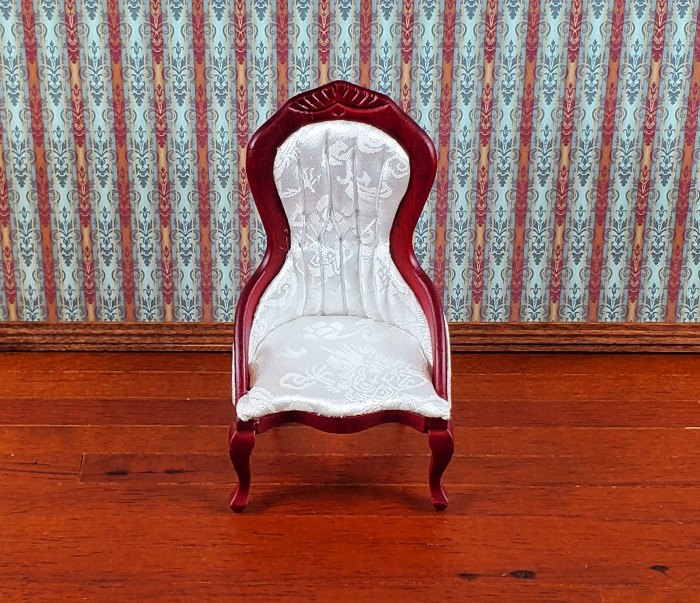Dollhouse Ladies Chair Victorian White Mahogany Finish 1:12 Scale Wood Miniature Furniture - Miniature Crush
