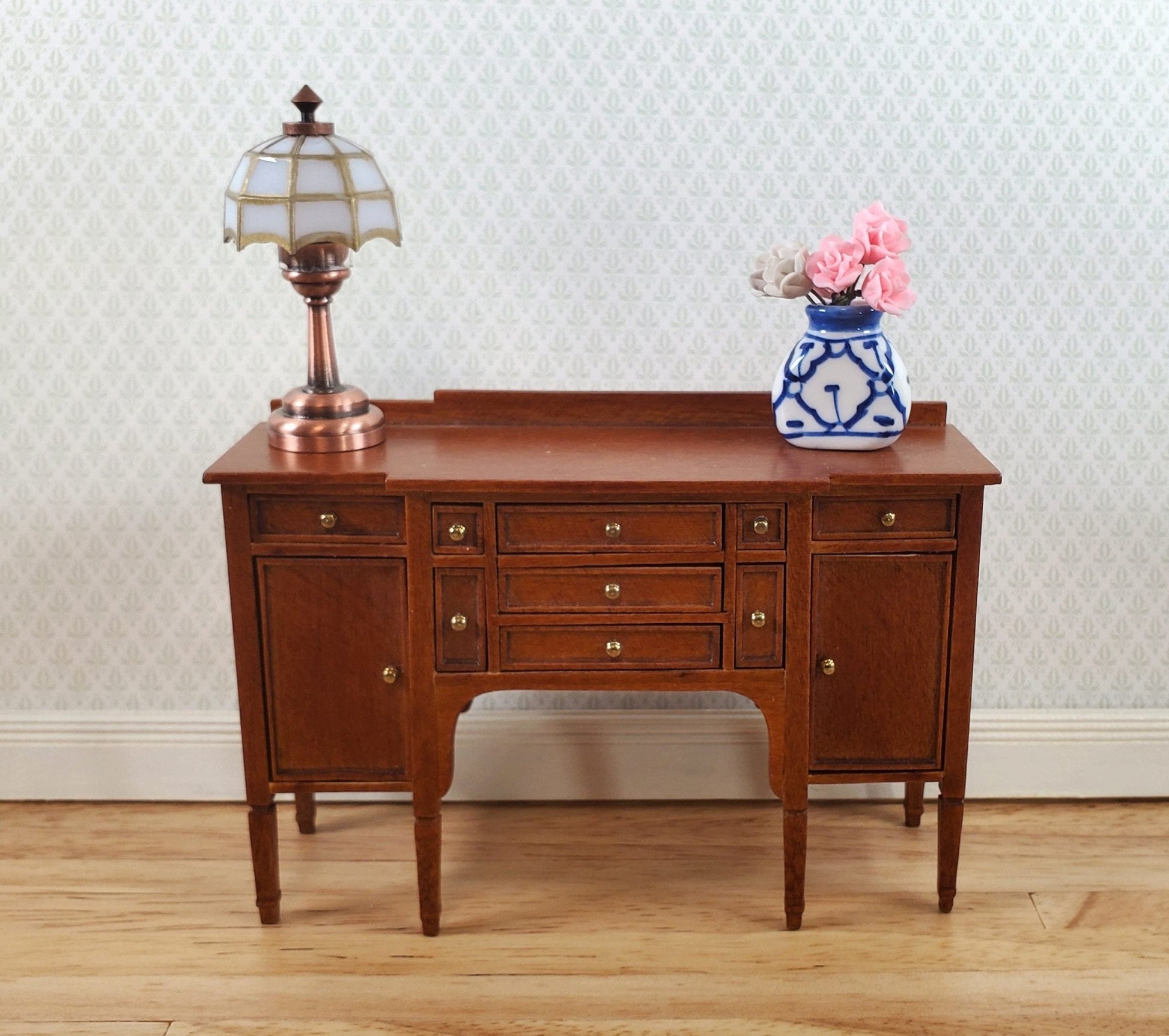 Dollhouse Large Blue & White Decorative Vase Flat Sides 1:12 Scale Miniature - Miniature Crush