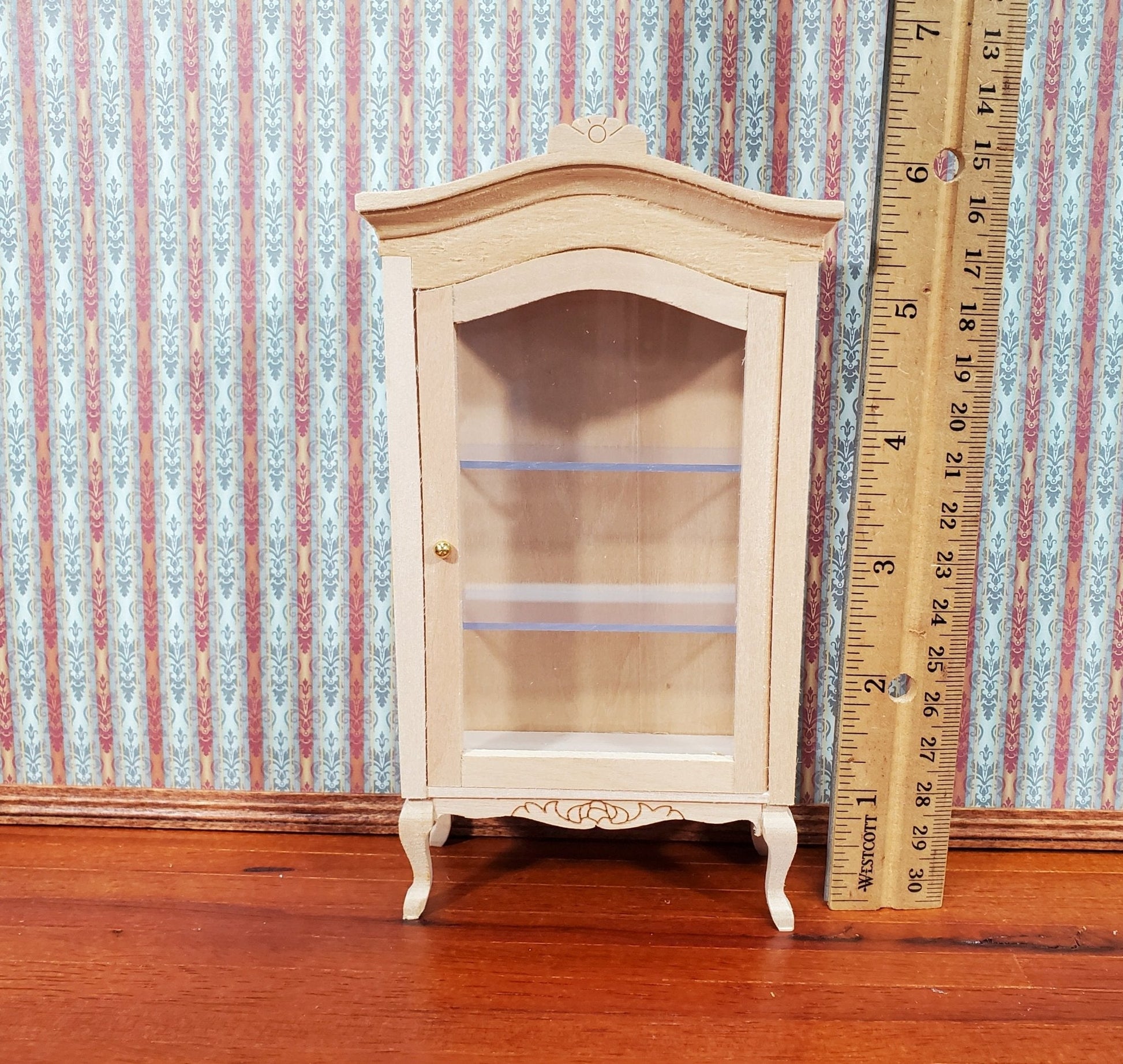 Dollhouse Large Curio Cabinet with Door Unpainted Wood 1:12 Scale Miniature Furniture - Miniature Crush
