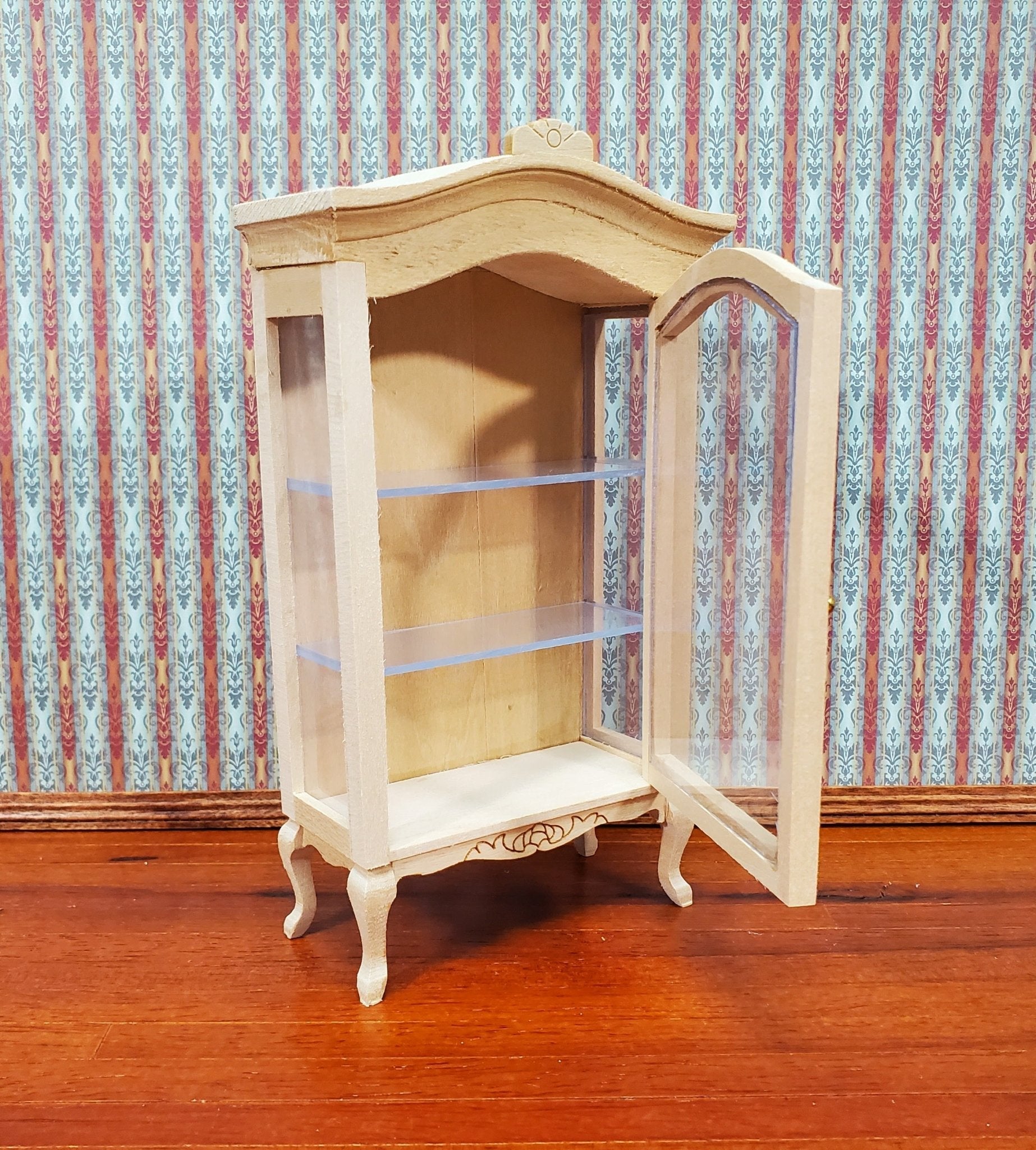 Dollhouse Large Curio Cabinet with Door Unpainted Wood 1:12 Scale Miniature Furniture - Miniature Crush