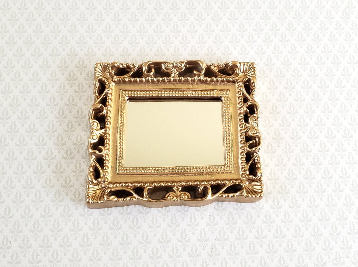 Dollhouse Large Mirror with Fancy Gold Frame 1:12 Scale Miniature 2 1/2" x 2 1/4" - Miniature Crush