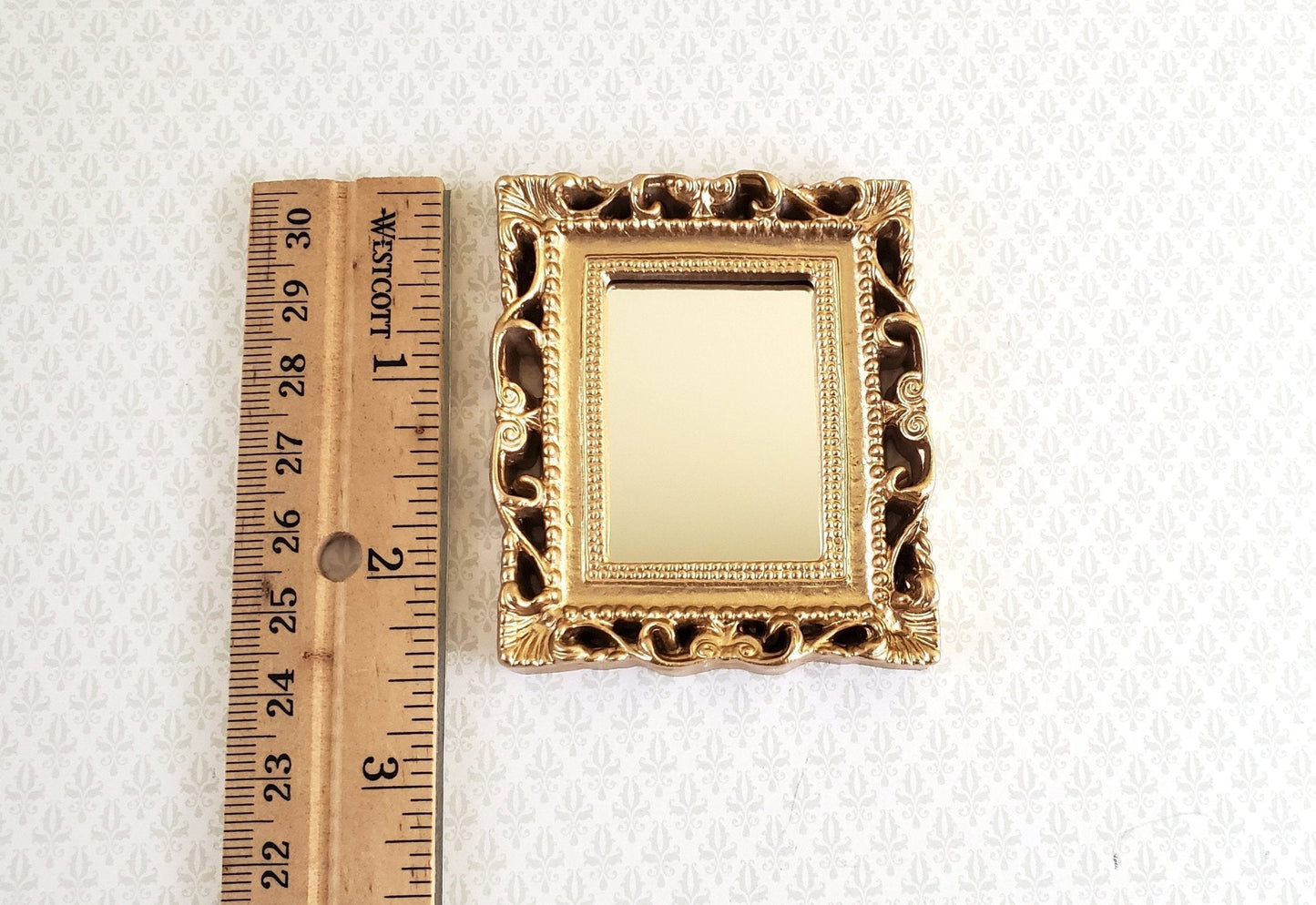 Dollhouse Large Mirror with Fancy Gold Frame 1:12 Scale Miniature 2 1/2" x 2 1/4" - Miniature Crush