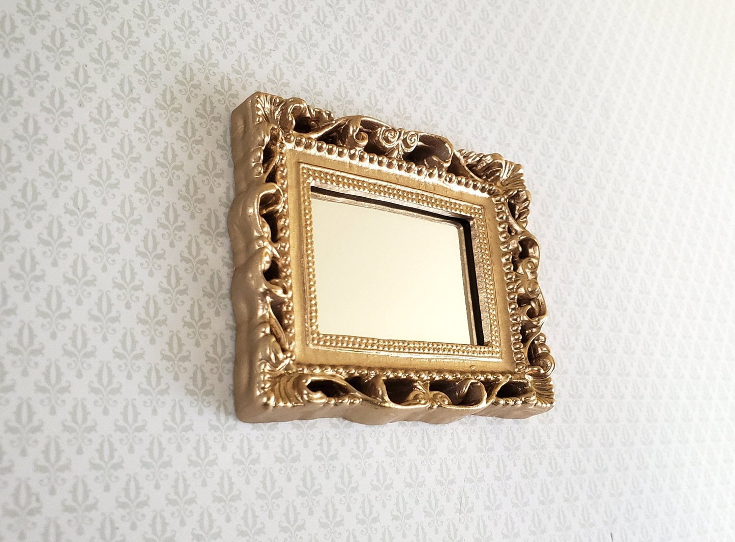 Dollhouse Large Mirror with Fancy Gold Frame 1:12 Scale Miniature 2 1/2" x 2 1/4" - Miniature Crush