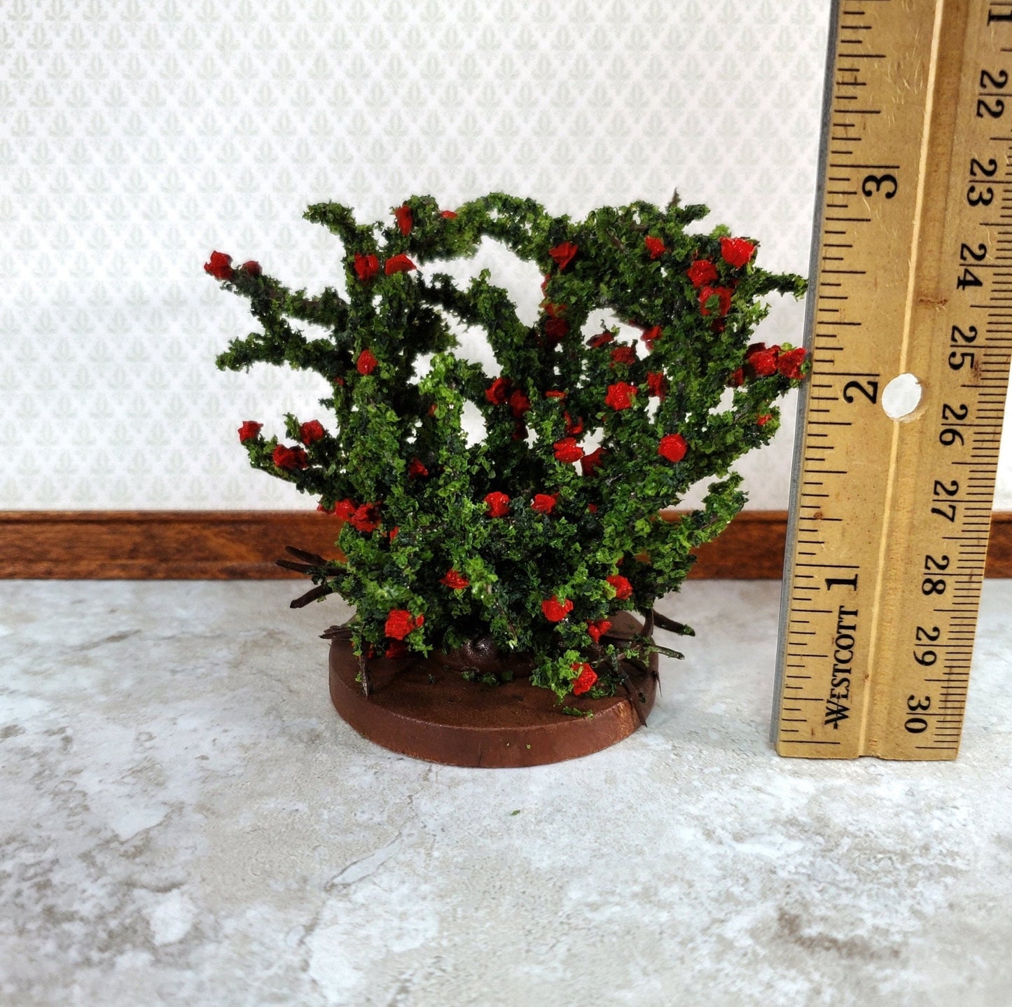 Dollhouse Large Rose Bush Red Flowering Shrub 1:12 Scale Miniature - Miniature Crush