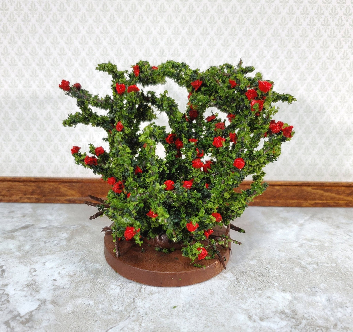 Dollhouse Large Rose Bush Red Flowering Shrub 1:12 Scale Miniature - Miniature Crush