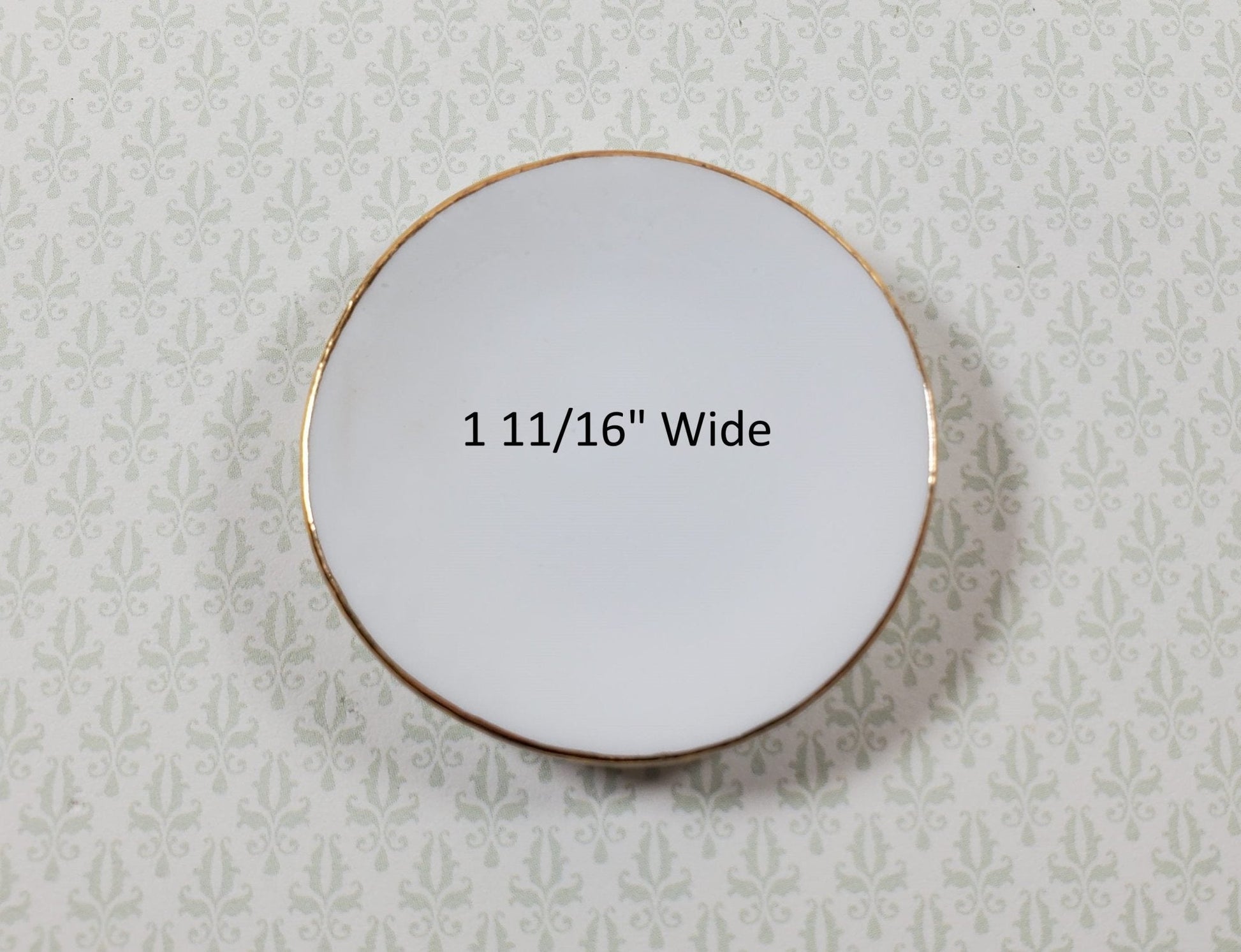 Dollhouse Large Round Plates 1:6 Scale 1 11/16" White Gold Trim Set of 6 Ceramic - Miniature Crush