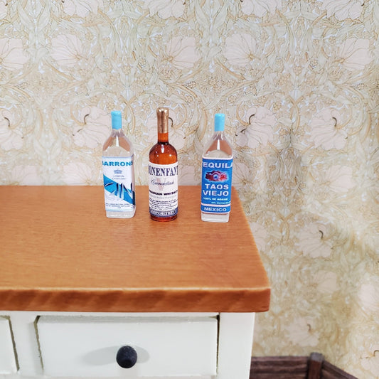 Dollhouse Liquor Set Whiskey Gin Tequila Bottles x3 Tiny 1:12 Scale Miniatures Handmade - Miniature Crush