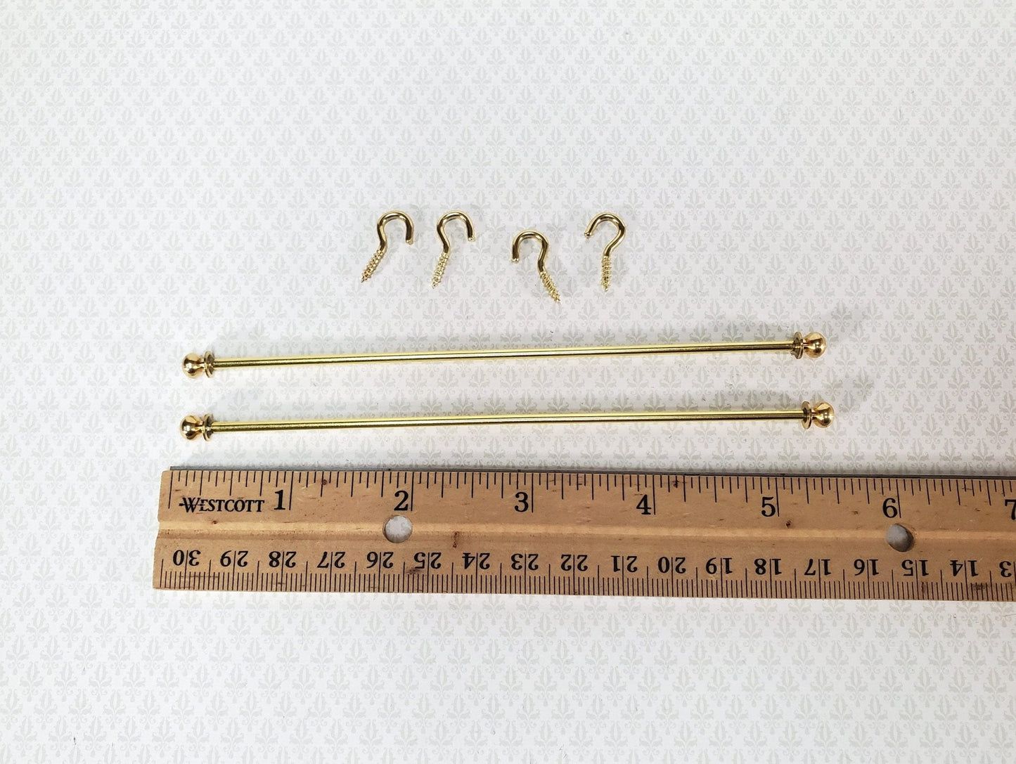 Dollhouse Long Curtain Rods Brass x2 for Windows 5 1/2" long Miniatures - Miniature Crush
