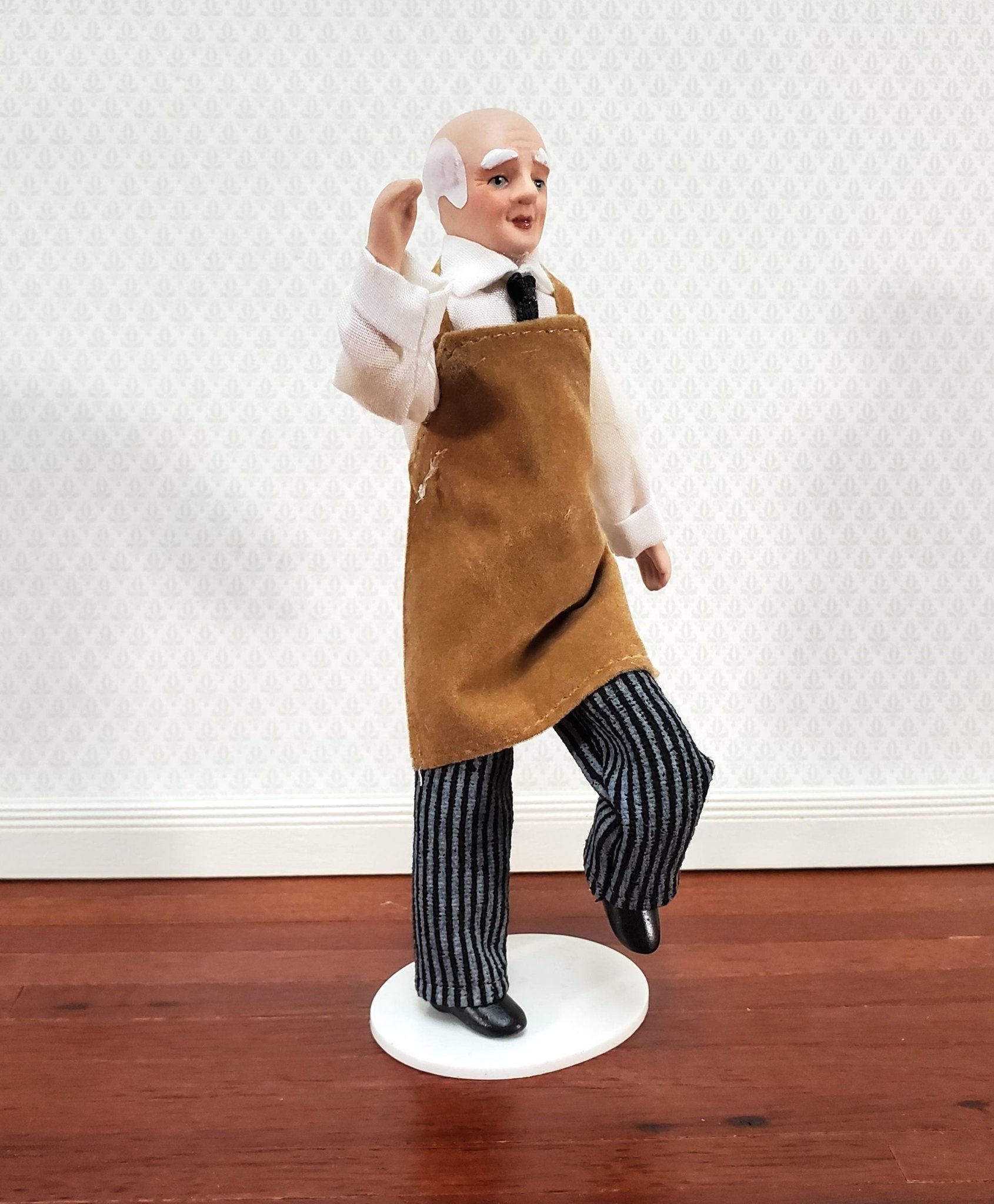Dollhouse Man Shopkeeper Bartender Porcelain Male Poseable 1:12 Scale Miniature - Miniature Crush