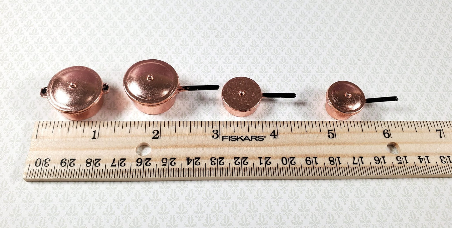 Dollhouse Metal Copper Pots & Pans Removable Lids 1:12 Scale Miniatures - Miniature Crush