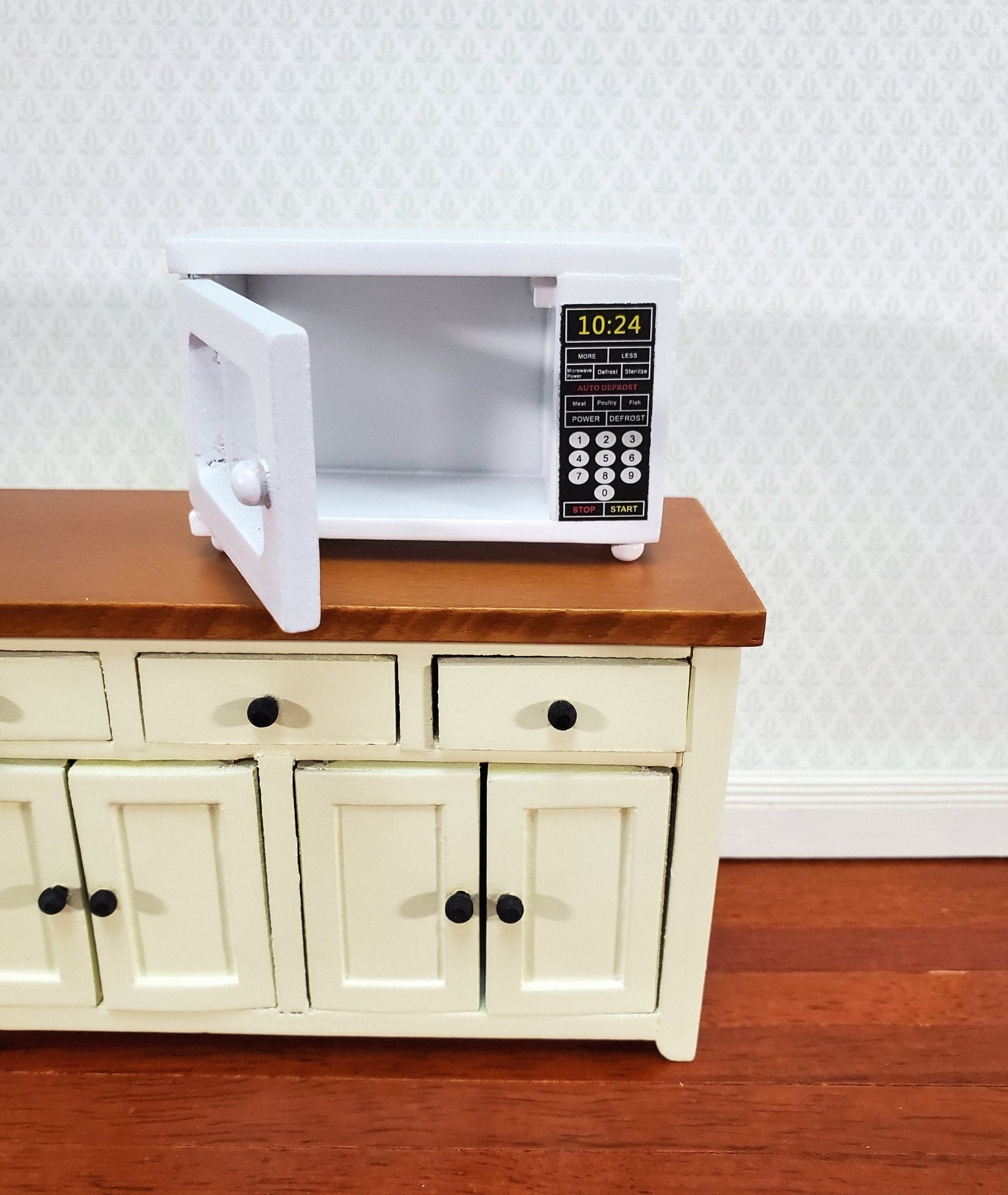 Dollhouse Microwave Oven Modern Wood with Opening Door 1:12 Scale Kitchen Accessories - Miniature Crush