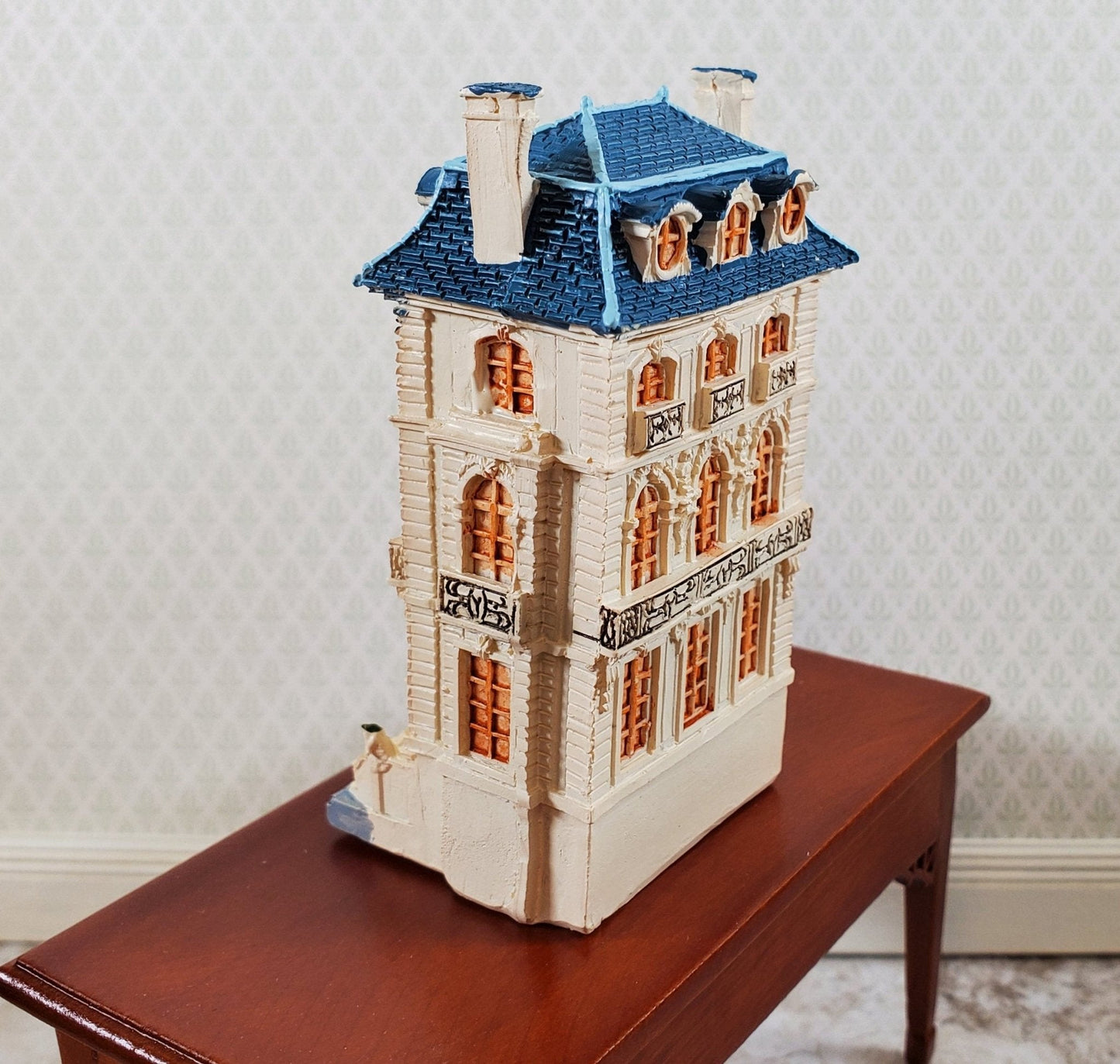 Dollhouse Miniature 1:144 Scale Townhouse with Blue Roof by Reutter Resin - Miniature Crush