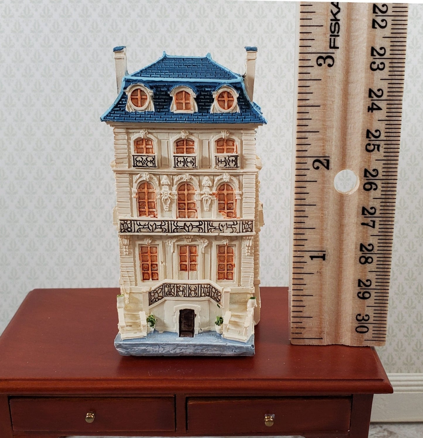 Dollhouse Miniature 1:144 Scale Townhouse with Blue Roof by Reutter Resin - Miniature Crush