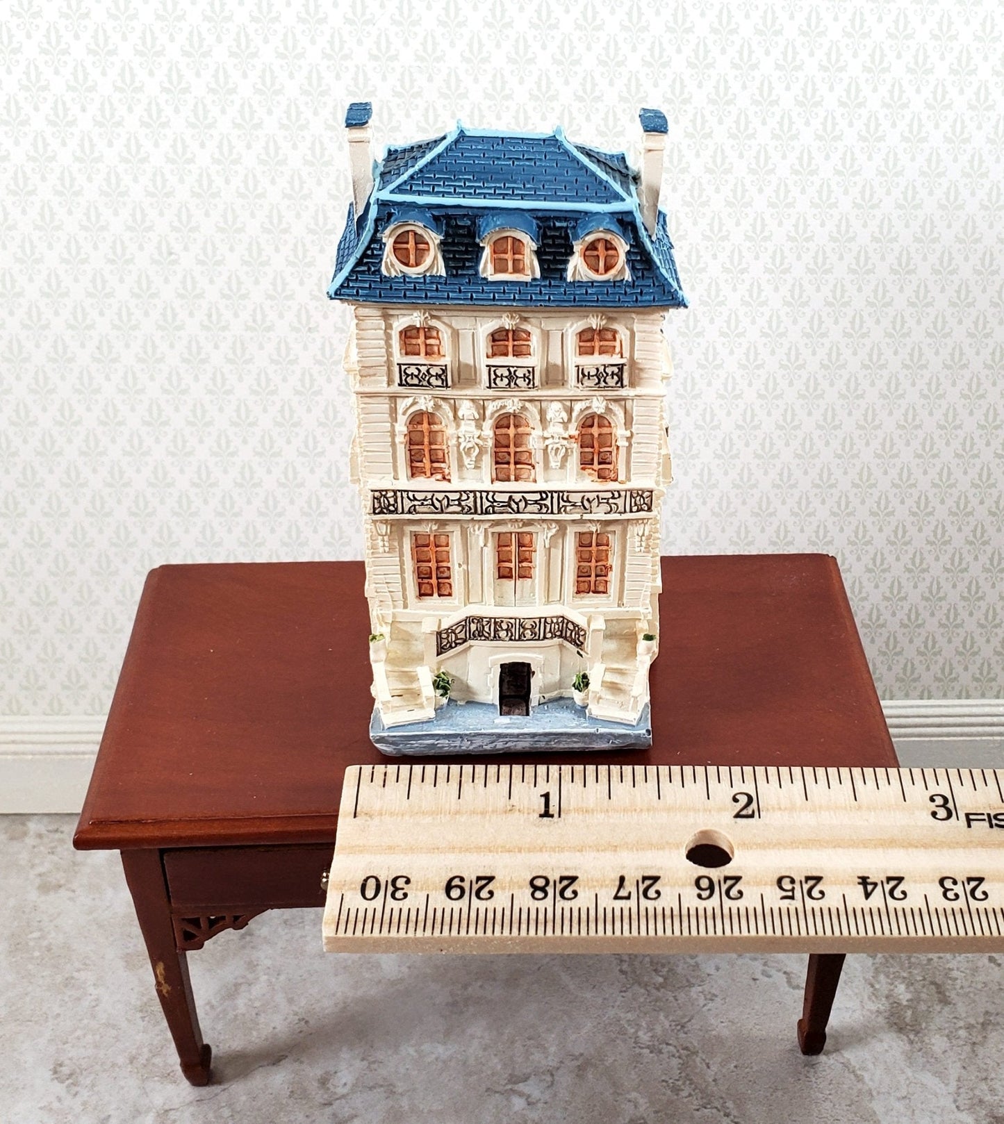 Dollhouse Miniature 1:144 Scale Townhouse with Blue Roof by Reutter Resin - Miniature Crush