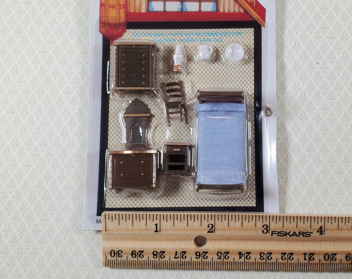 Dollhouse Miniature 1:48 Quarter Scale Bedroom Set Bed Dresser Chair Nightstand - Miniature Crush