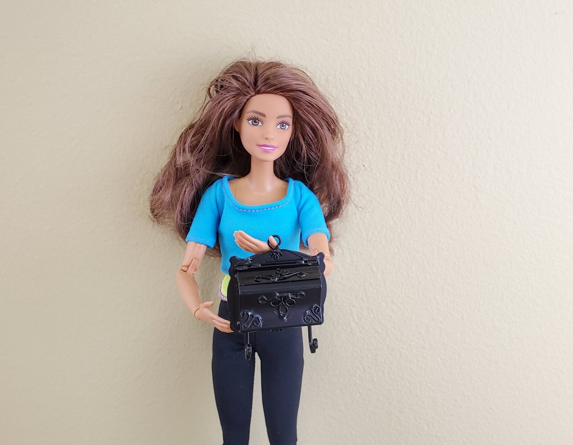 Dollhouse Miniature 1:6 Scale Mailbox Black Opens with Newspaper Hooks Playscale - Miniature Crush