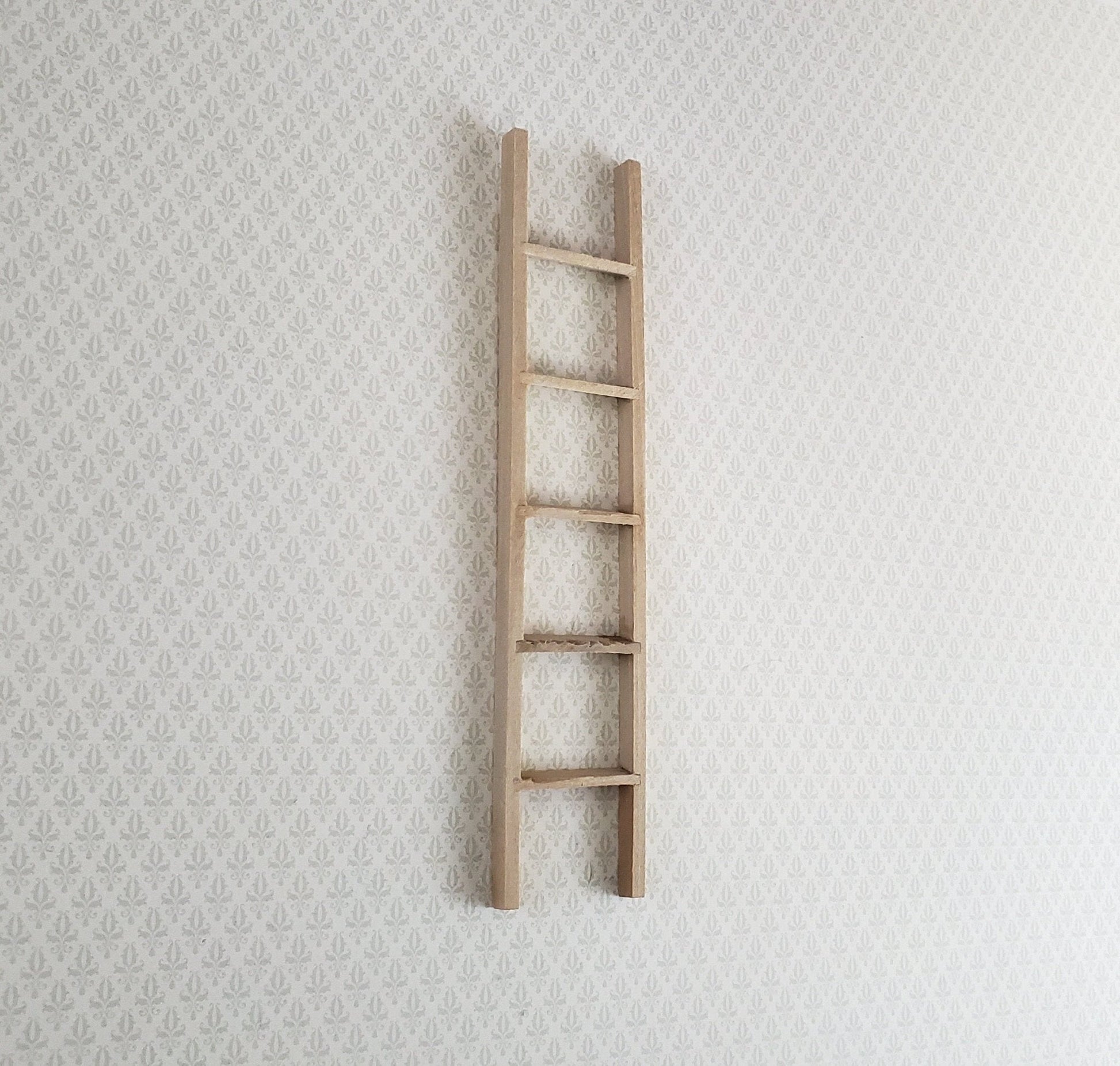 Dollhouse Miniature 6" Straight Ladder Tall Wood 1:12 Scale Barewood - Miniature Crush
