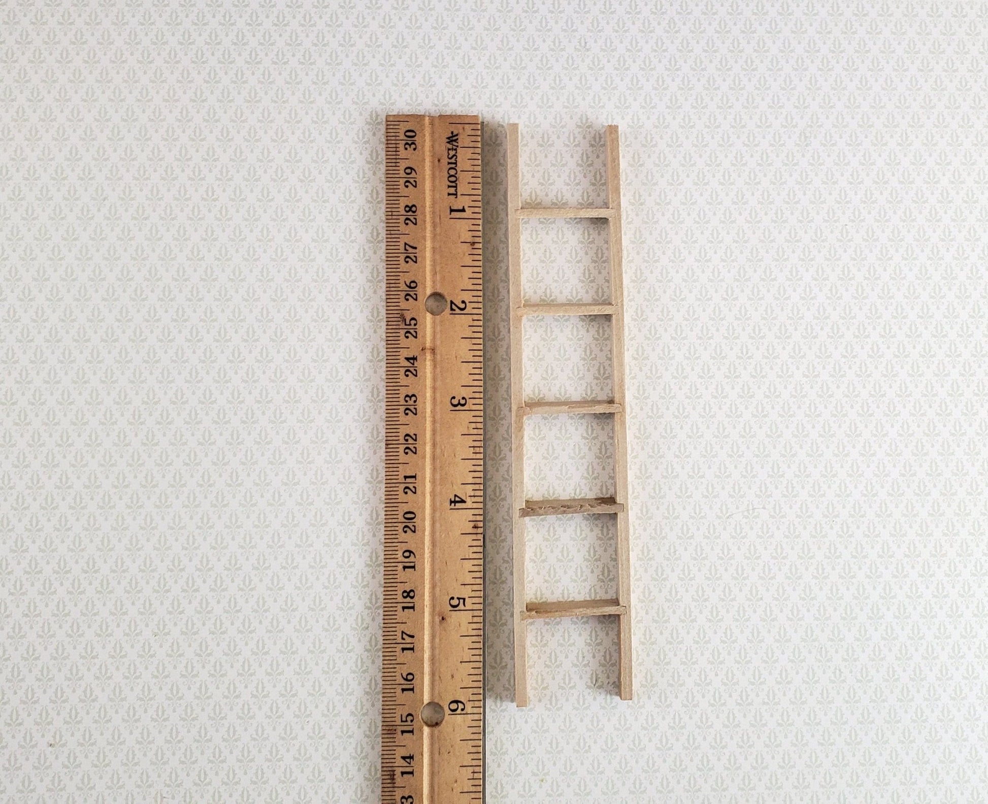 Dollhouse Miniature 6" Straight Ladder Tall Wood 1:12 Scale Barewood - Miniature Crush