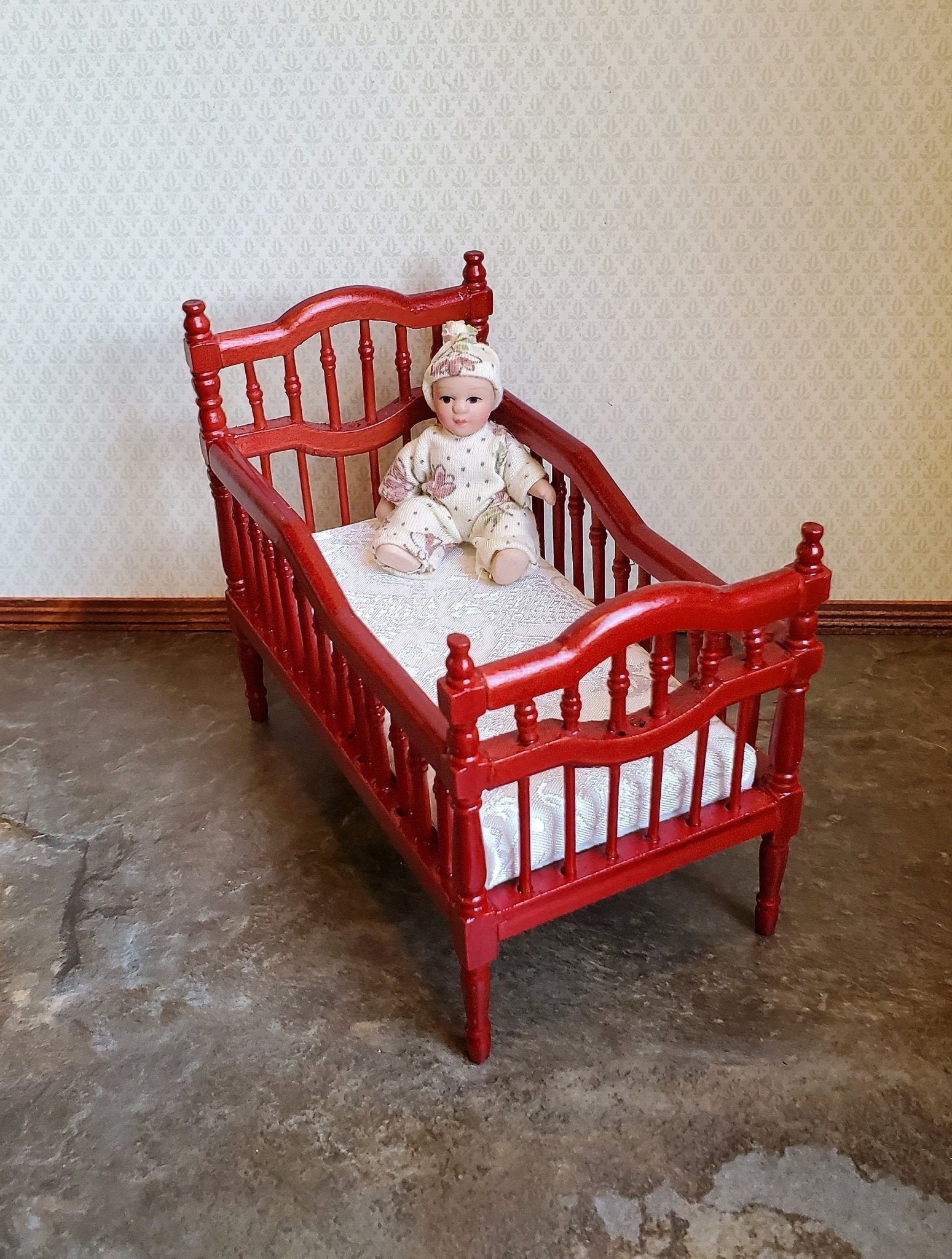 Dollhouse Miniature Baby Doll Porcelain Moveable 1:12 Scale Sleeper Cap - Miniature Crush