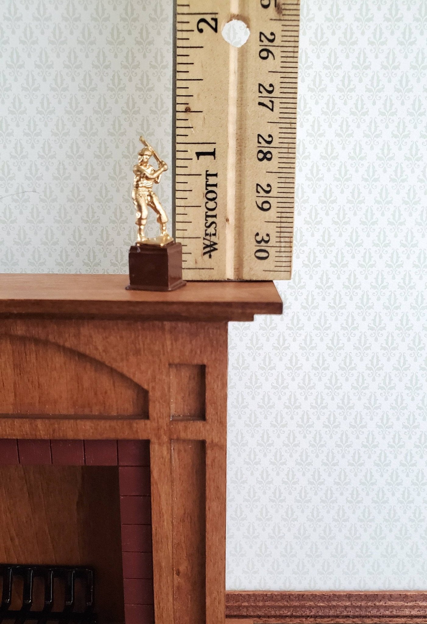 Dollhouse Miniature Baseball Trophy Statue Gold 1:12 Scale Painted Metal - Miniature Crush