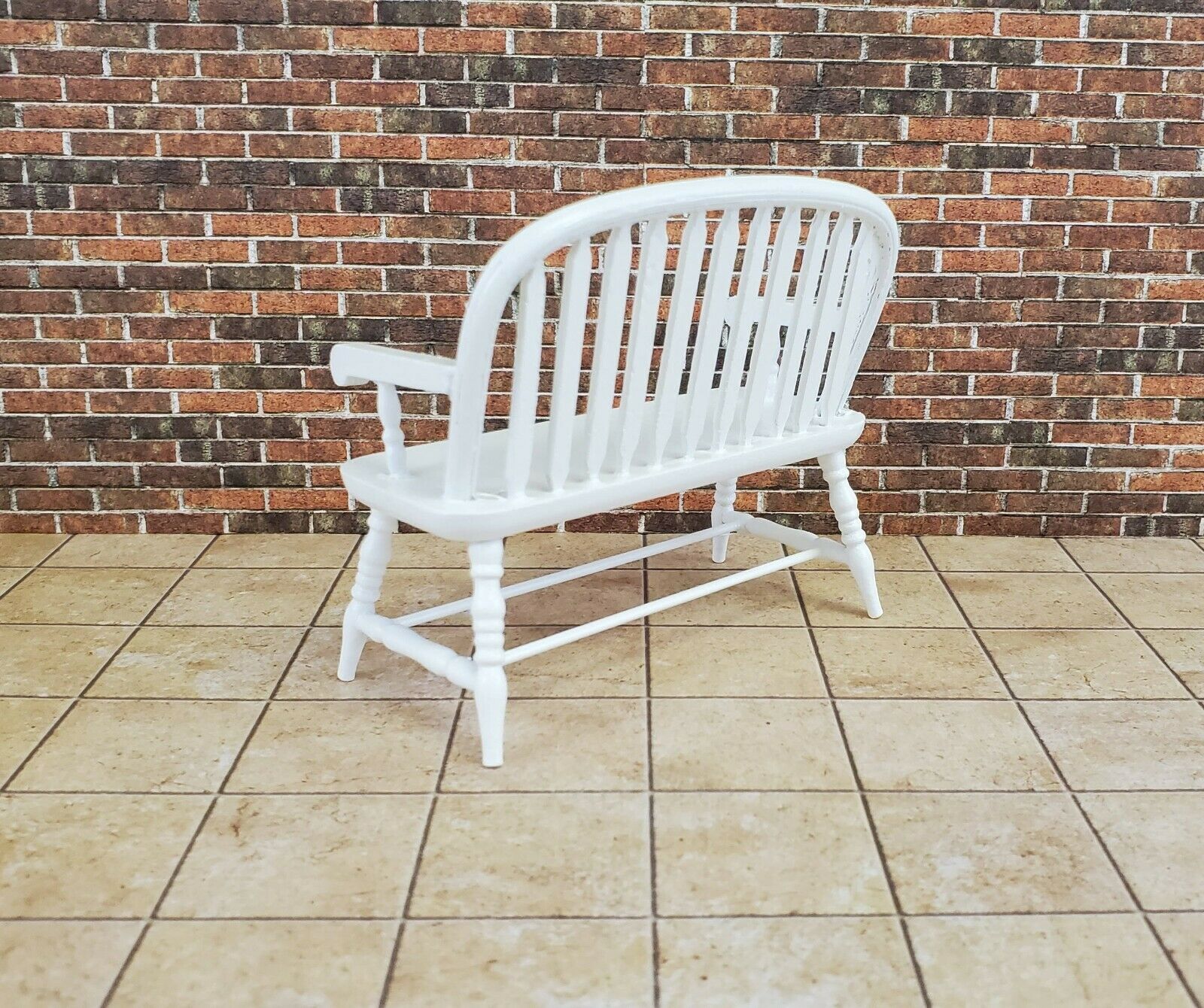 Dollhouse Miniature Bench Colonial Windsor Style White Finish 1:12 Scale - Miniature Crush