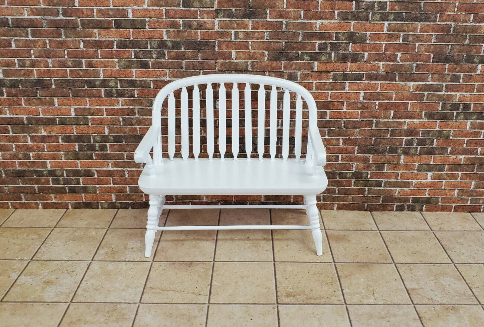 Dollhouse Miniature Bench Colonial Windsor Style White Finish 1:12 Scale - Miniature Crush