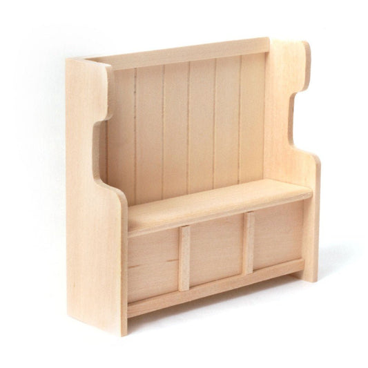 Dollhouse Miniature Bench Country Style with High Back Unfinished Open Seat 1:12 Scale Furniture - Miniature Crush
