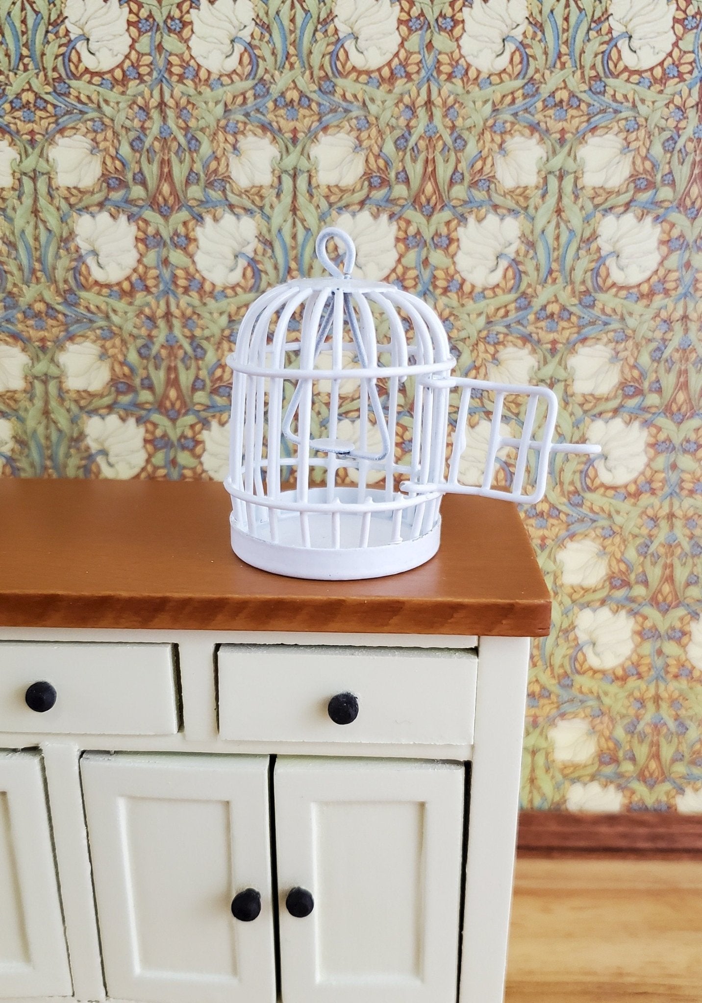 Dollhouse Miniature Birdcage White Metal Opens 1:12 Scale - Miniature Crush