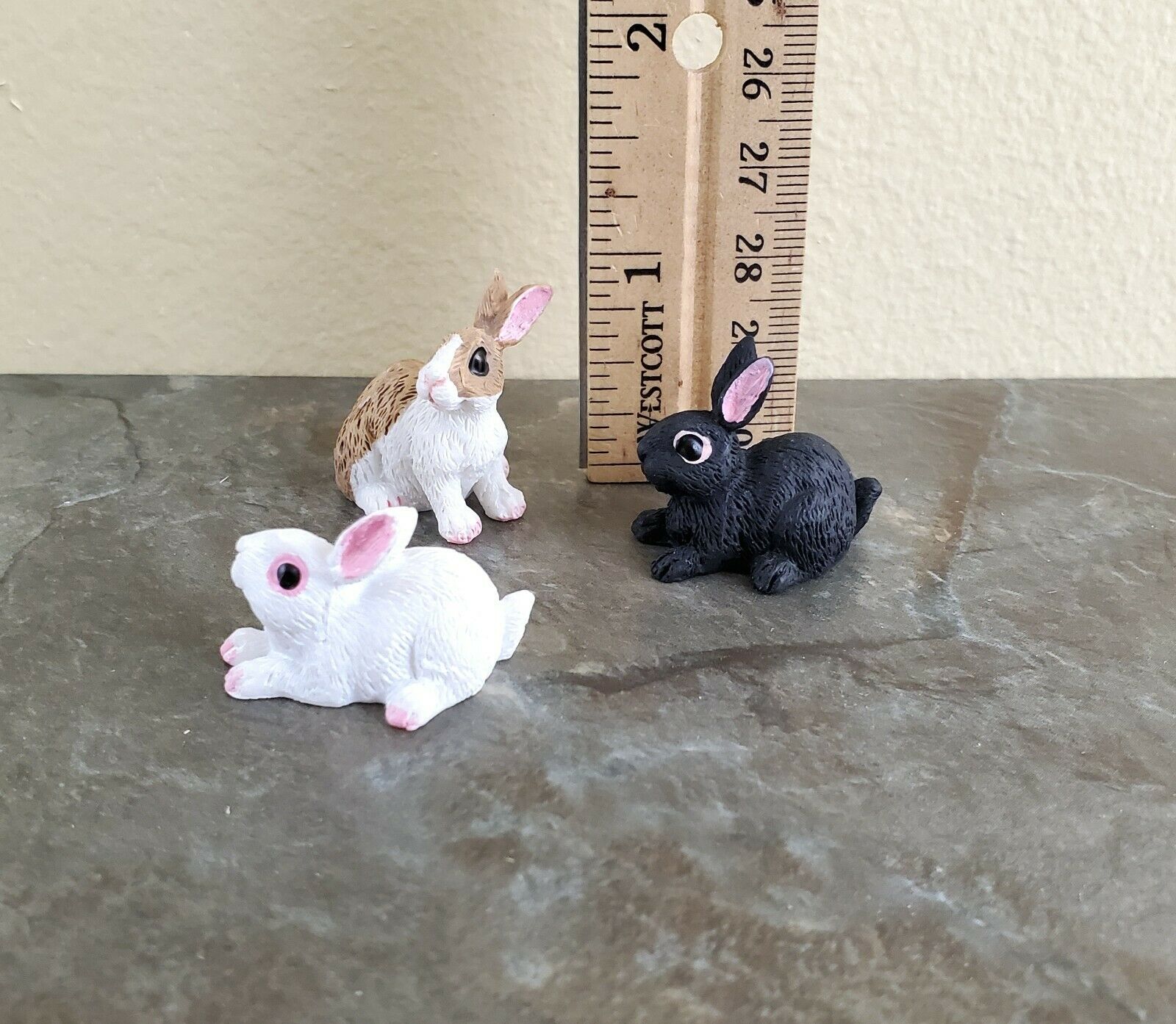 Dollhouse Miniature Bunny Rabbits Set of 3 1:12 Scale Pet Black White Brown - Miniature Crush